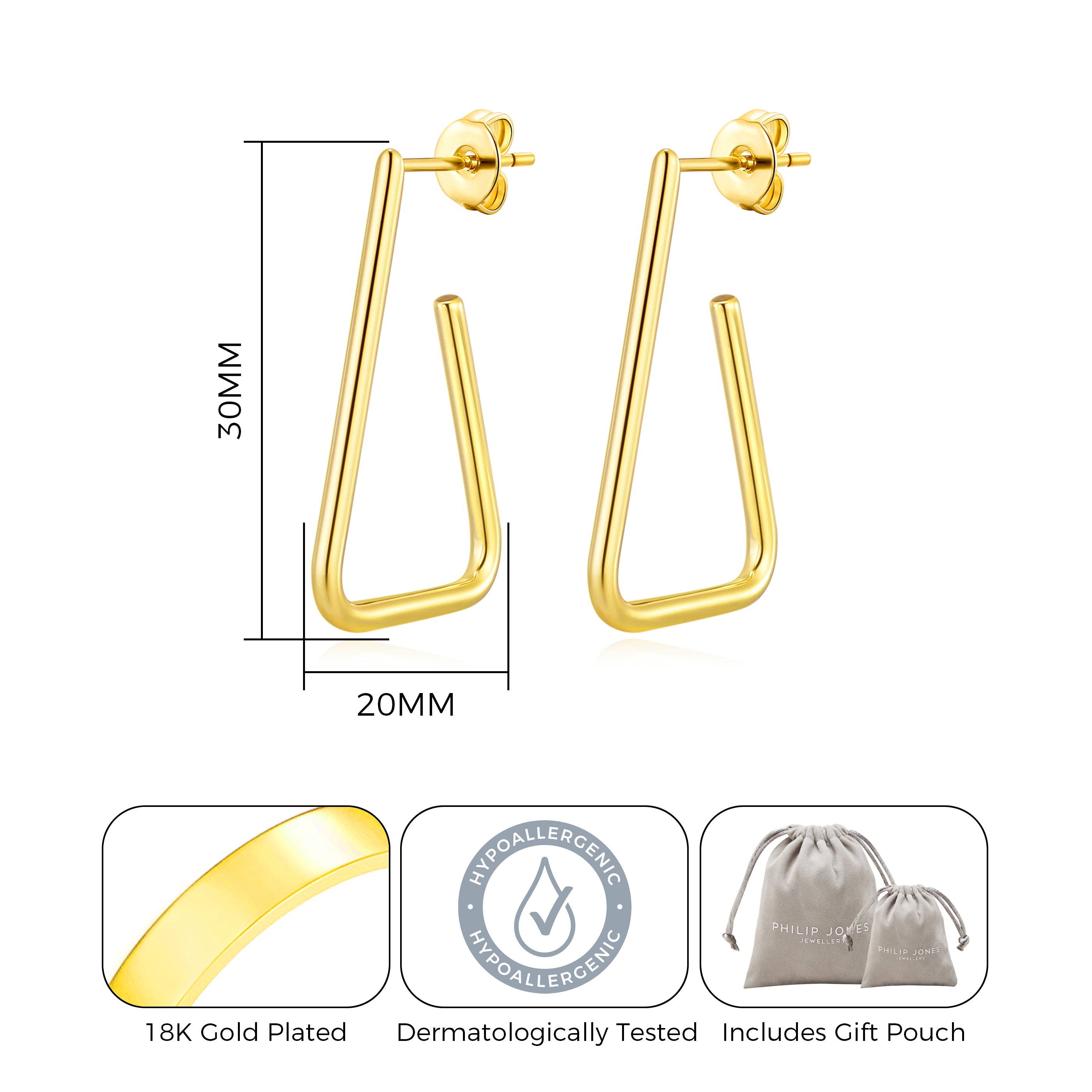 Gold Plated Triangle Hoop Earrings