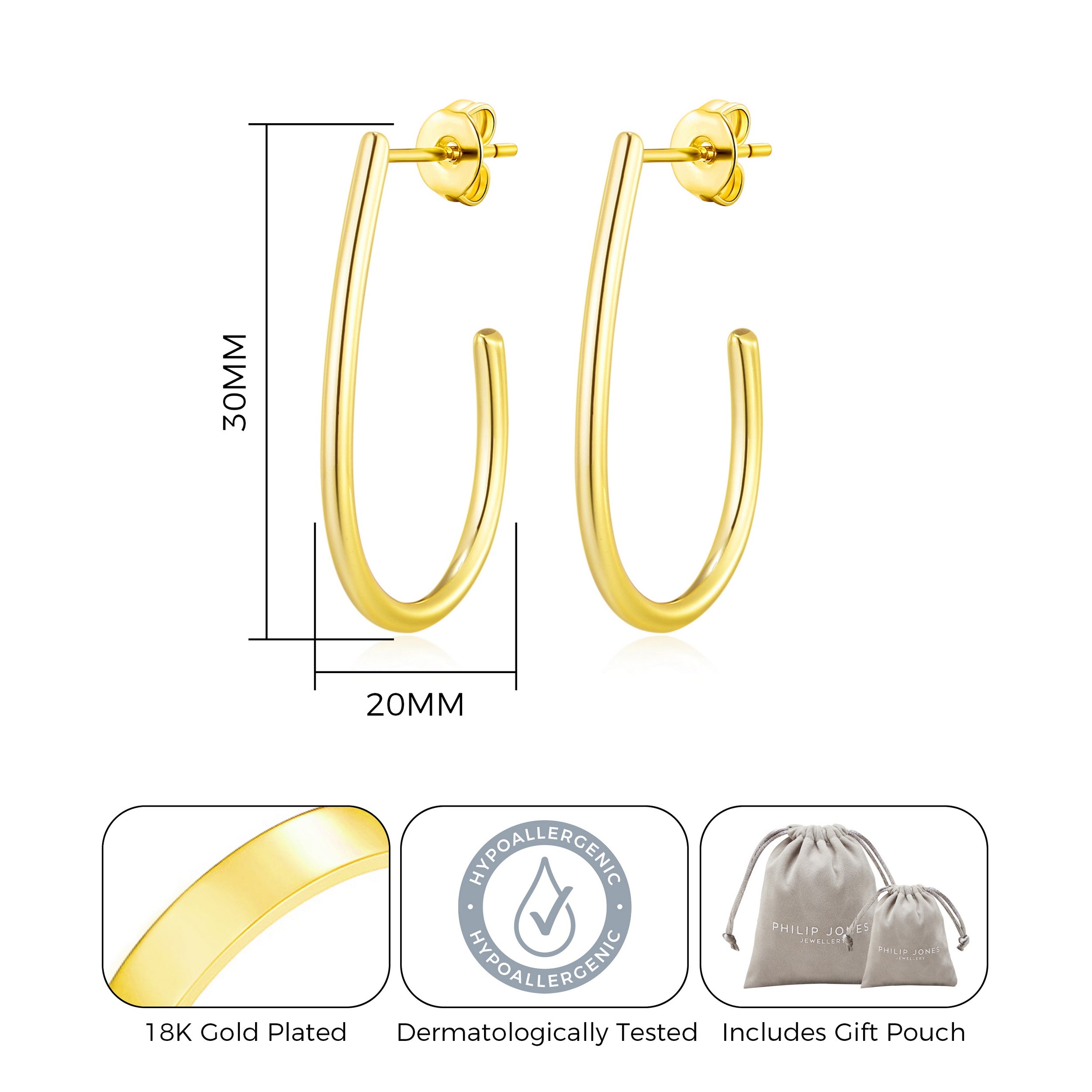 Gold Plated Oval Hoop Earrings