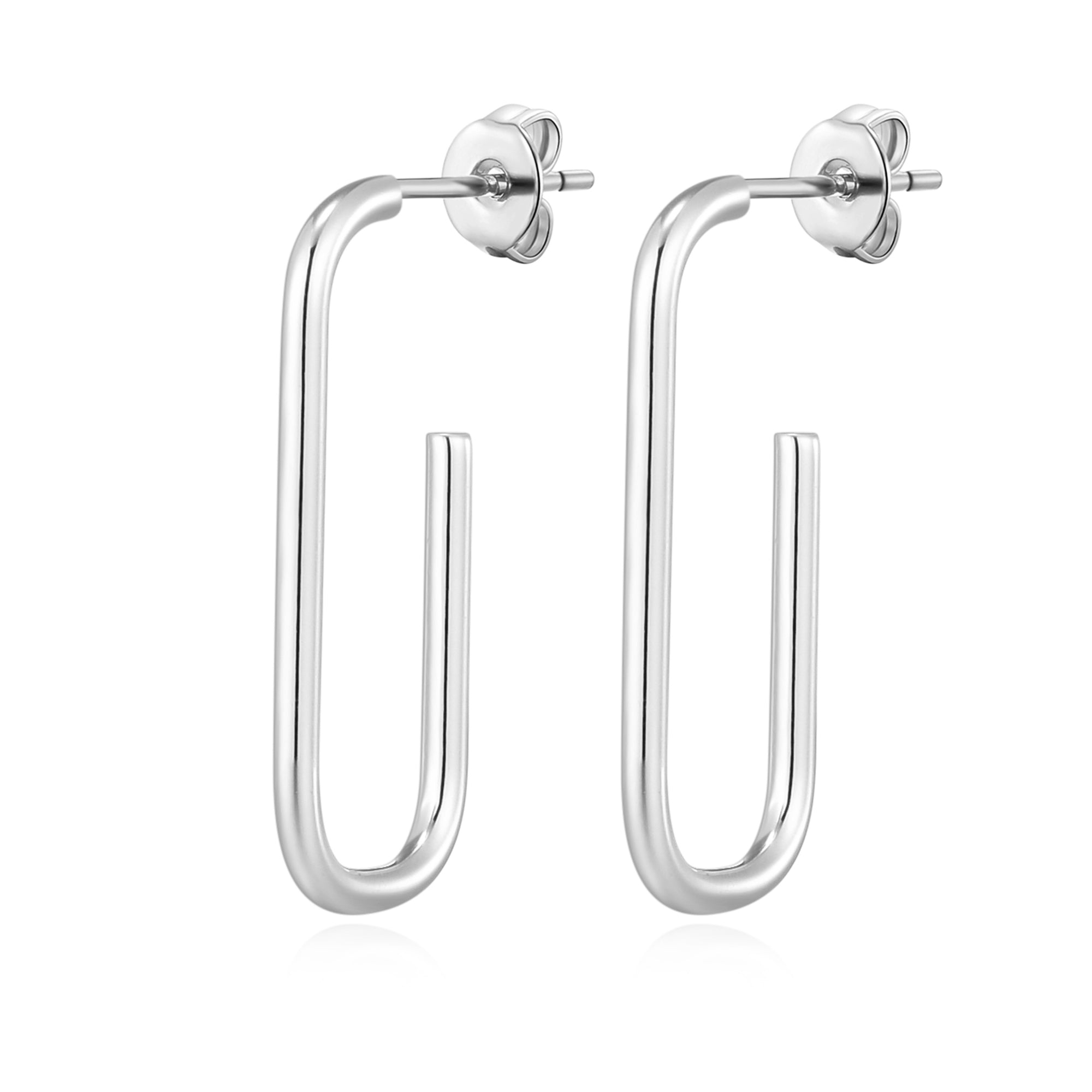 Silver Plated Rectangle Hoop Earrings by Philip Jones Jewellery