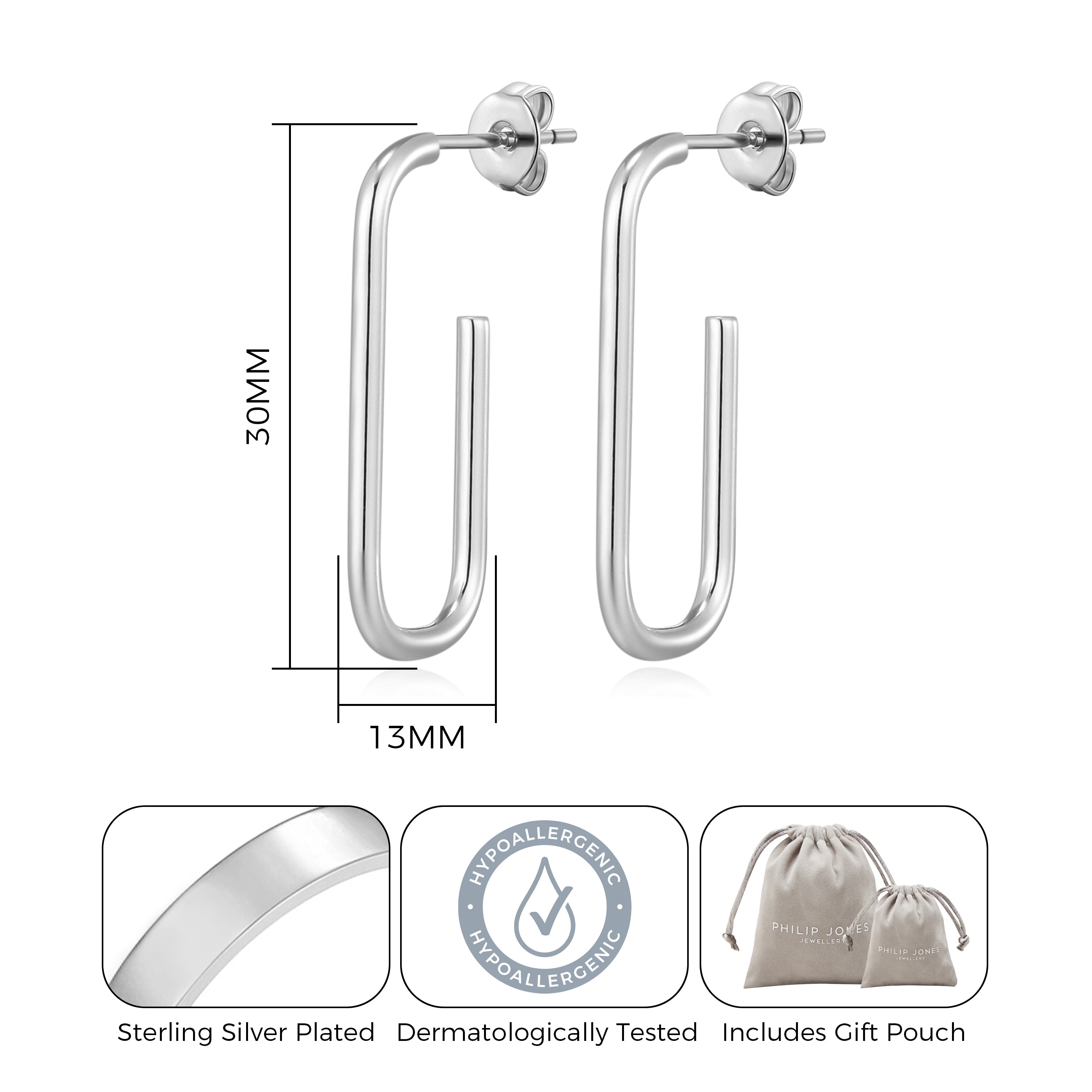 Silver Plated Rectangle Hoop Earrings