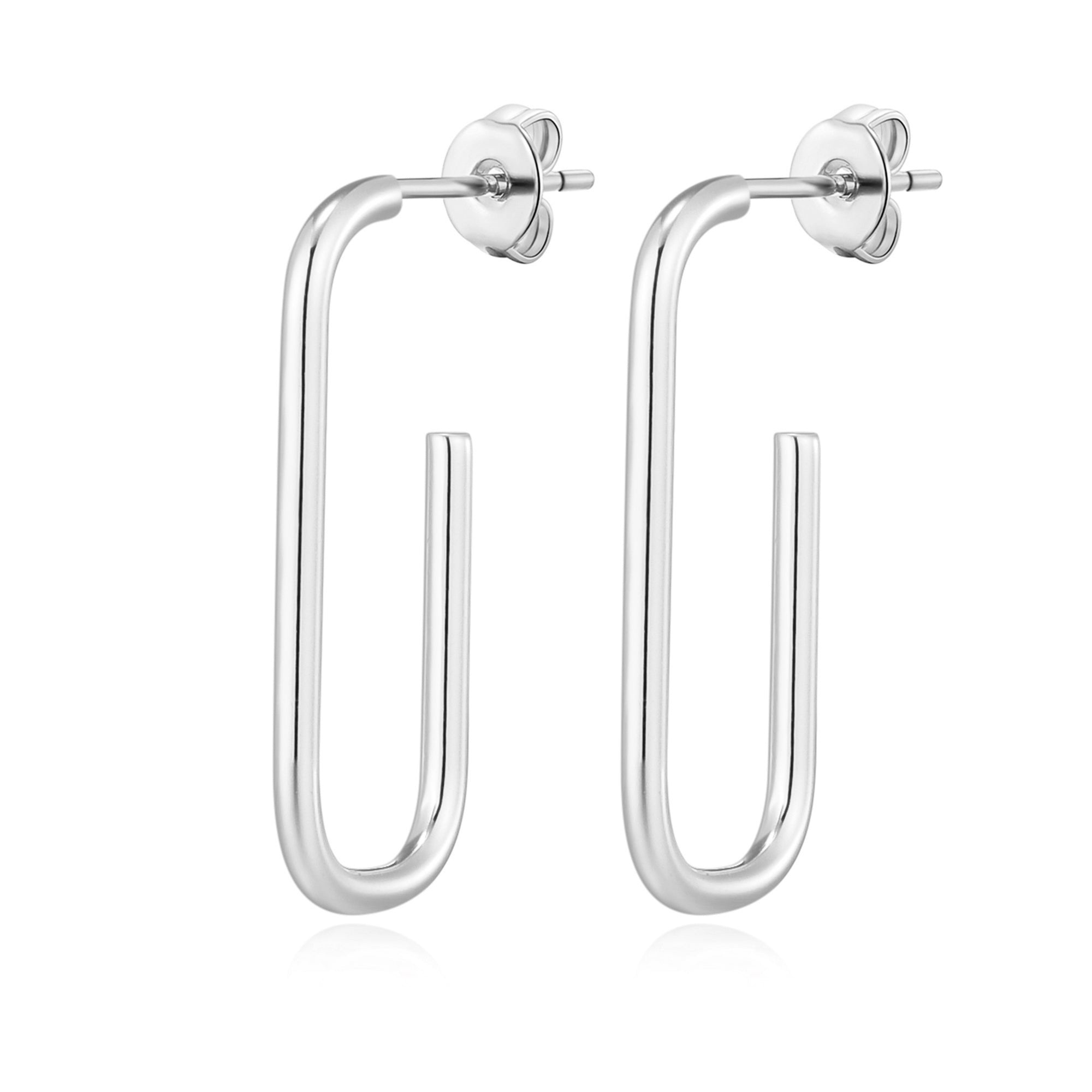 Silver Plated Rectangle Hoop Earrings