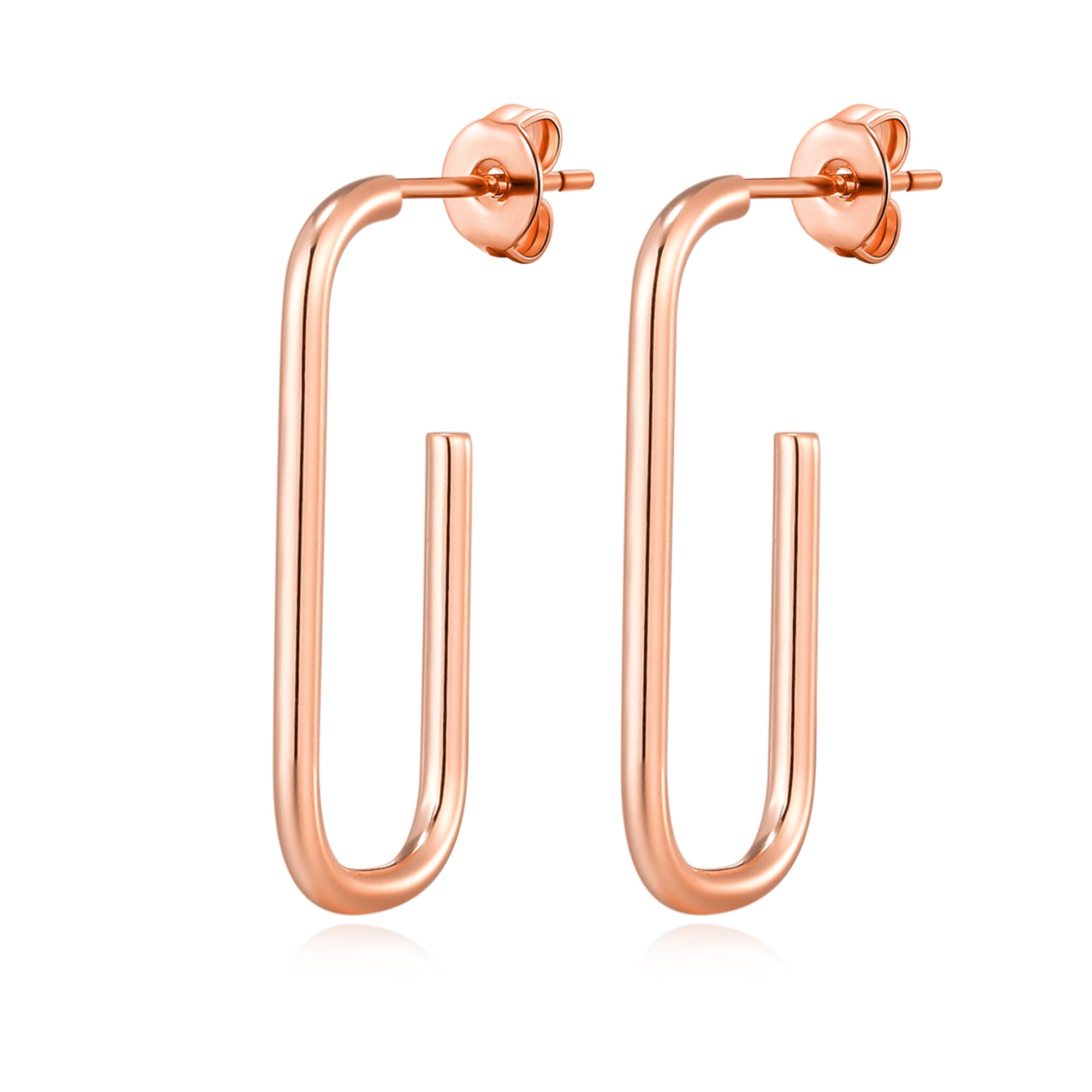 Rose Gold Plated Rectangle Hoop Earrings by Philip Jones Jewellery