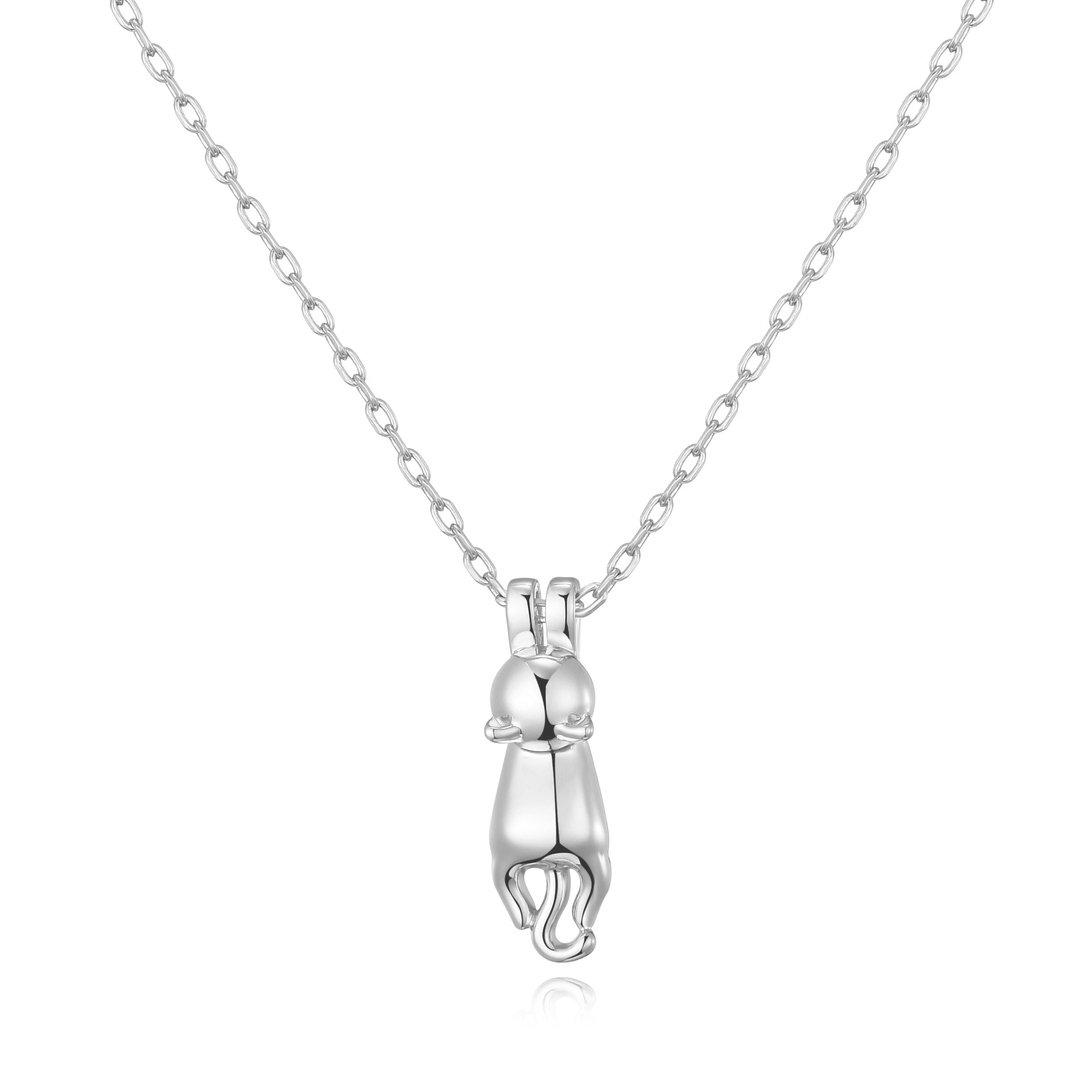 Silver Plated Cat Necklace by Philip Jones Jewellery