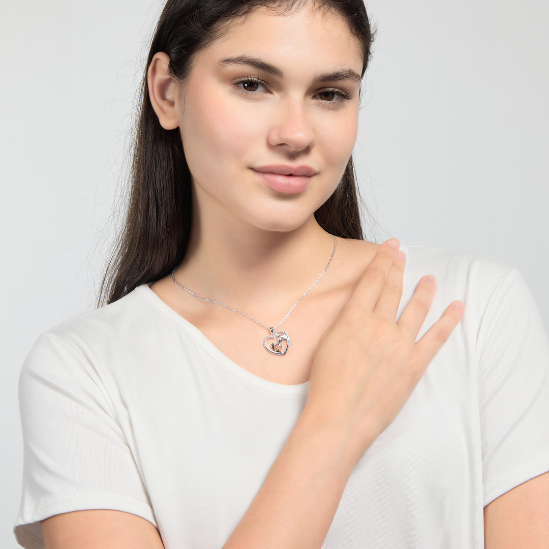 Girl and Horse Heart Necklace Created with Zircondia® Crystals
