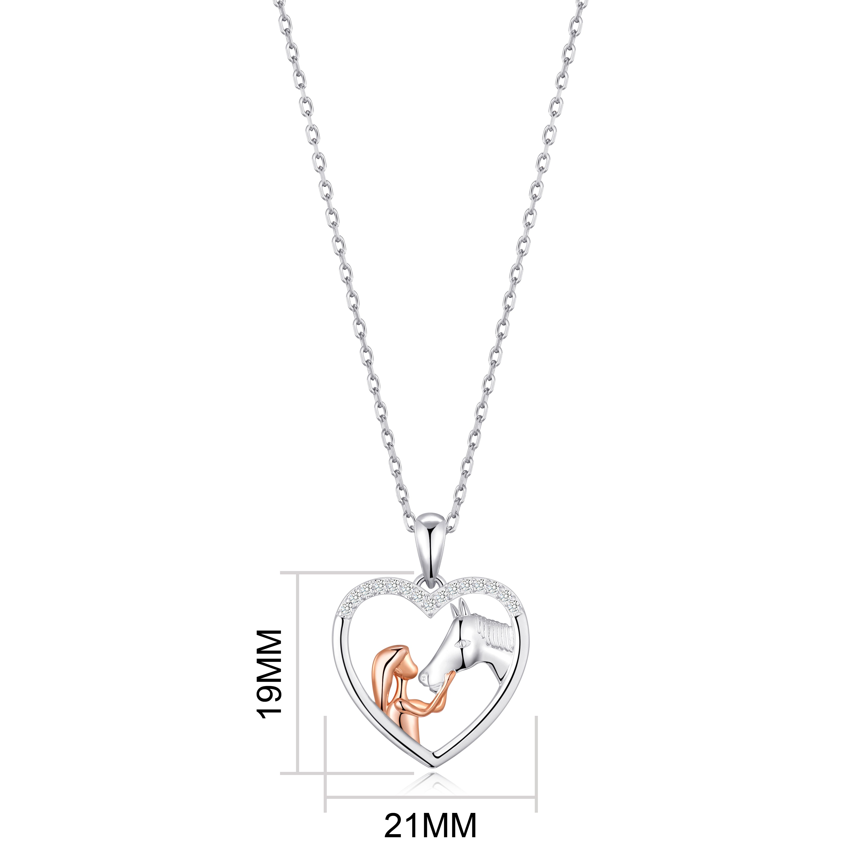 Girl and Horse Heart Necklace Created with Zircondia® Crystals