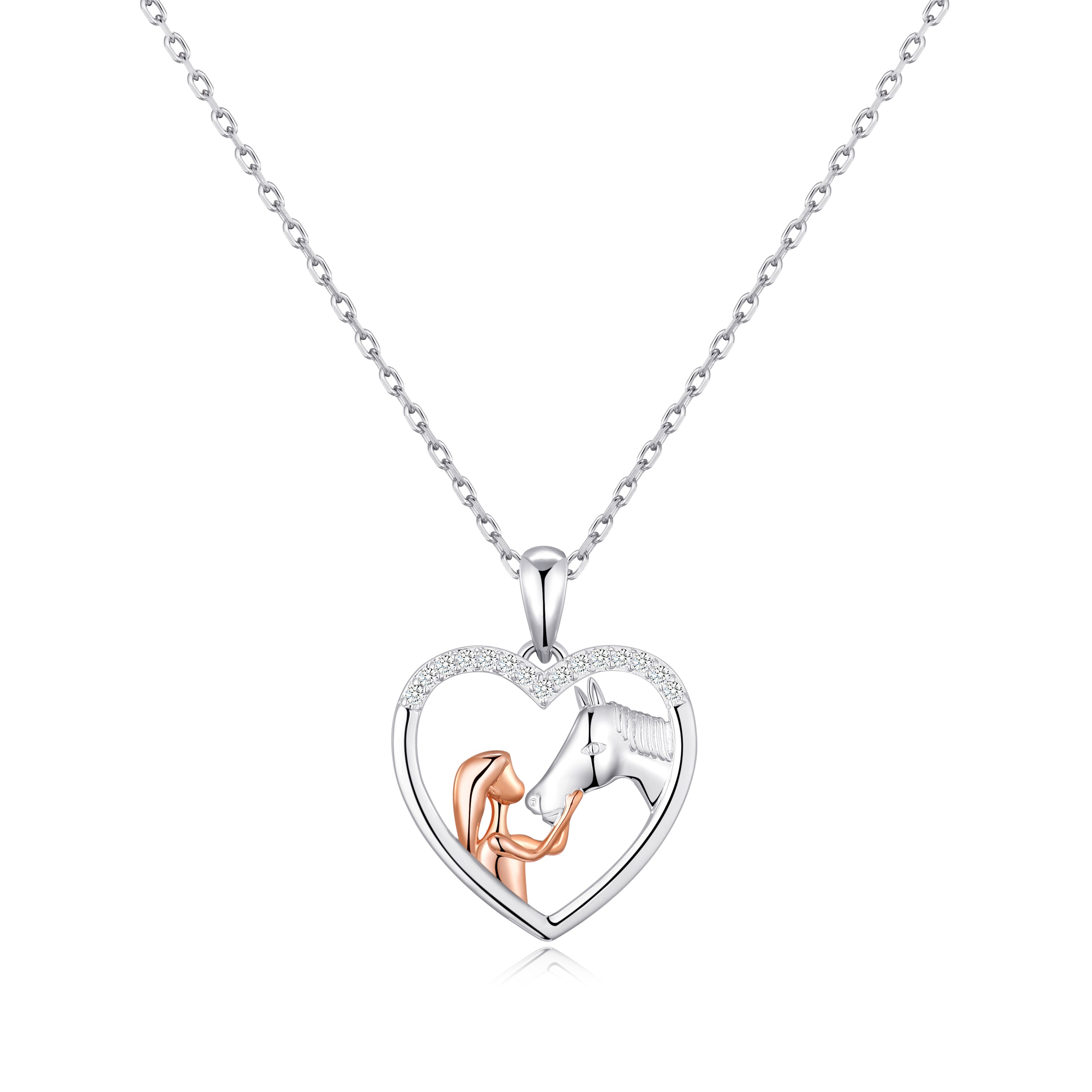 Girl and Horse Heart Necklace Created with Zircondia® Crystals by Philip Jones Jewellery