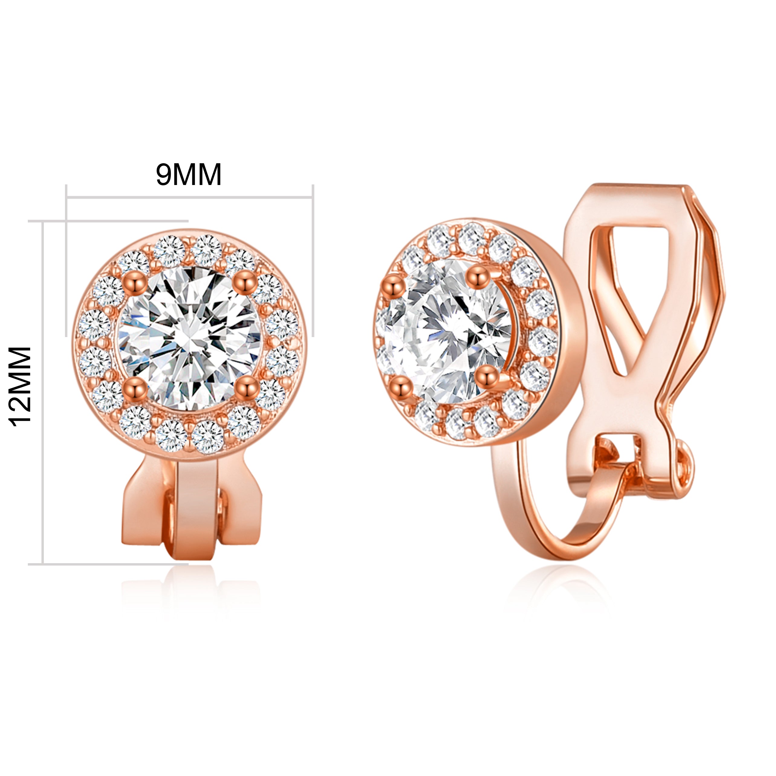 Rose Gold Plated Round Halo Clip On Earrings Created with Zircondia® Crystals