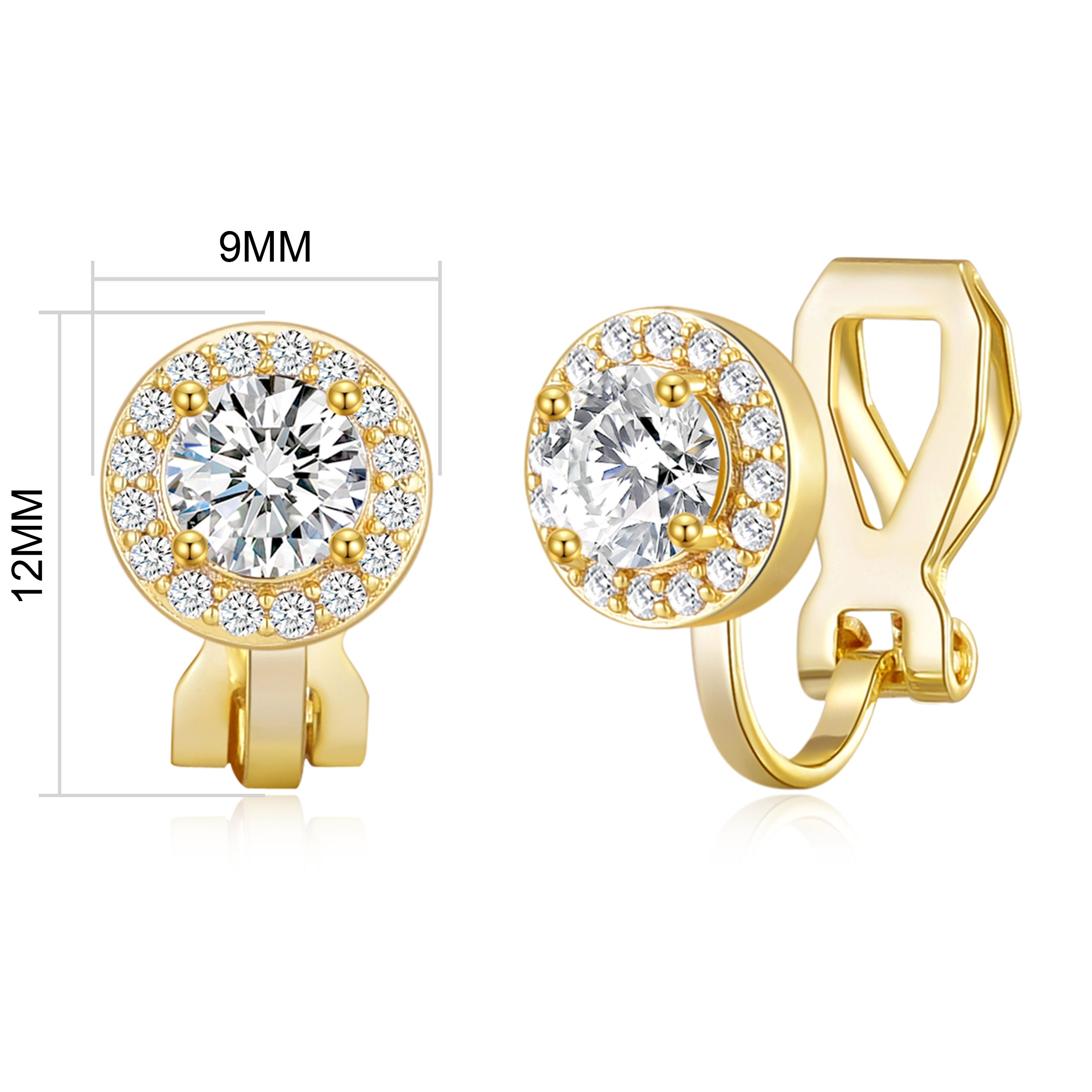 Gold Plated Round Halo Clip On Earrings Created with Zircondia® Crystals