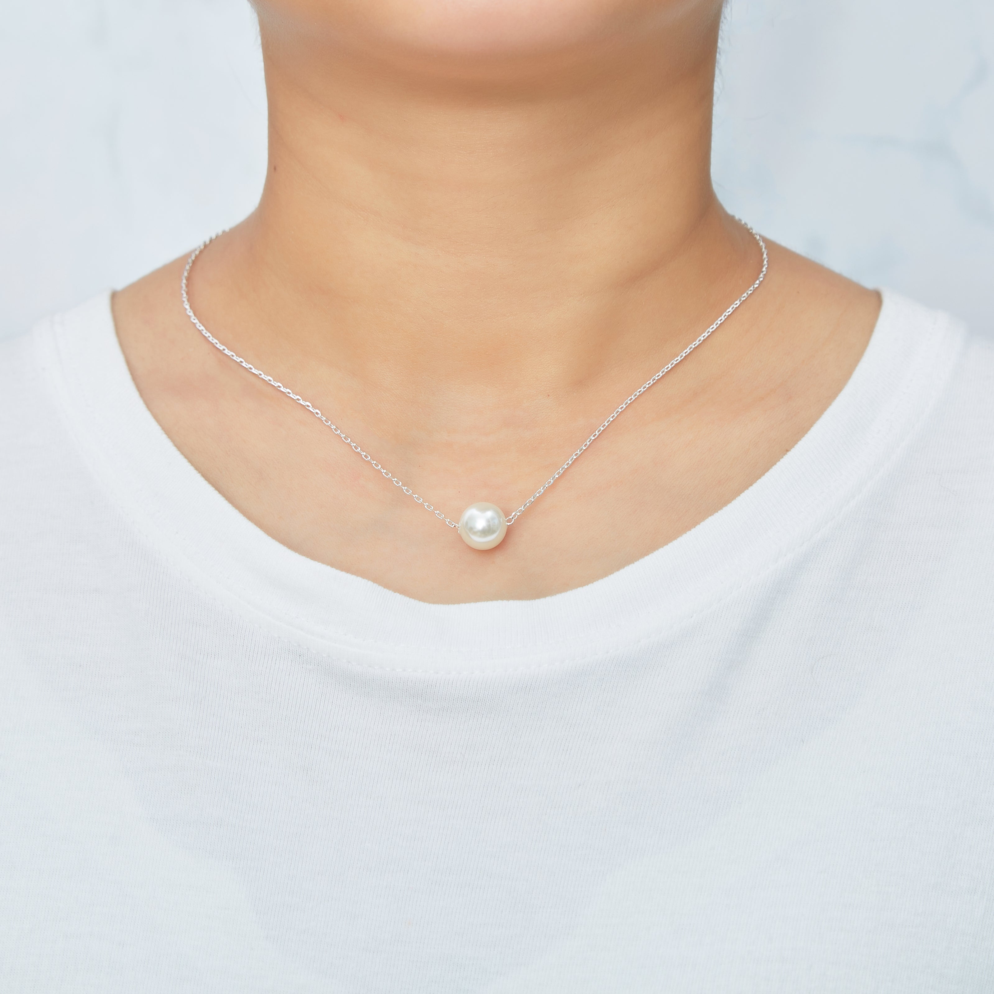 Silver Plated Single Pearl Necklace