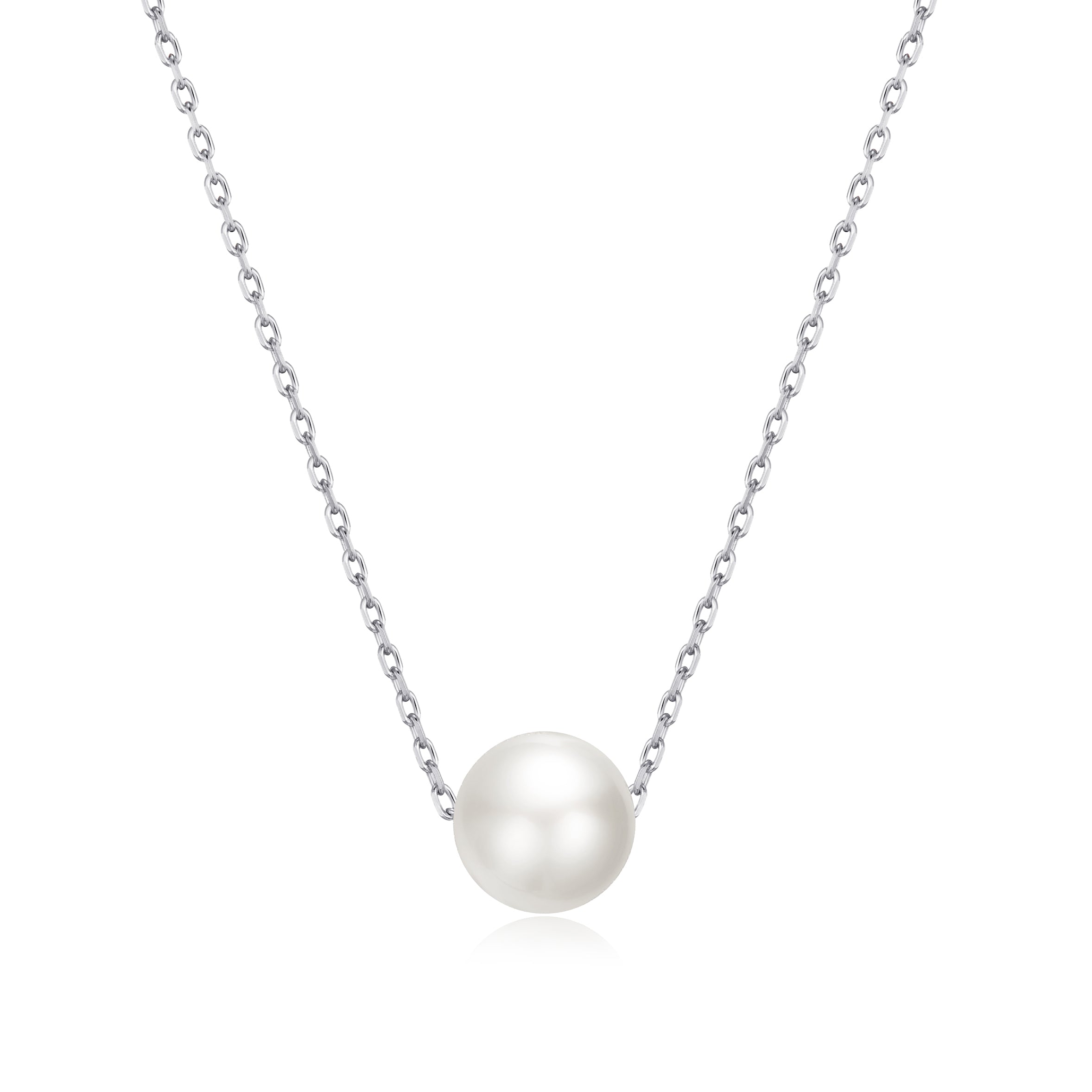 Silver Plated Single Pearl Necklace by Philip Jones Jewellery