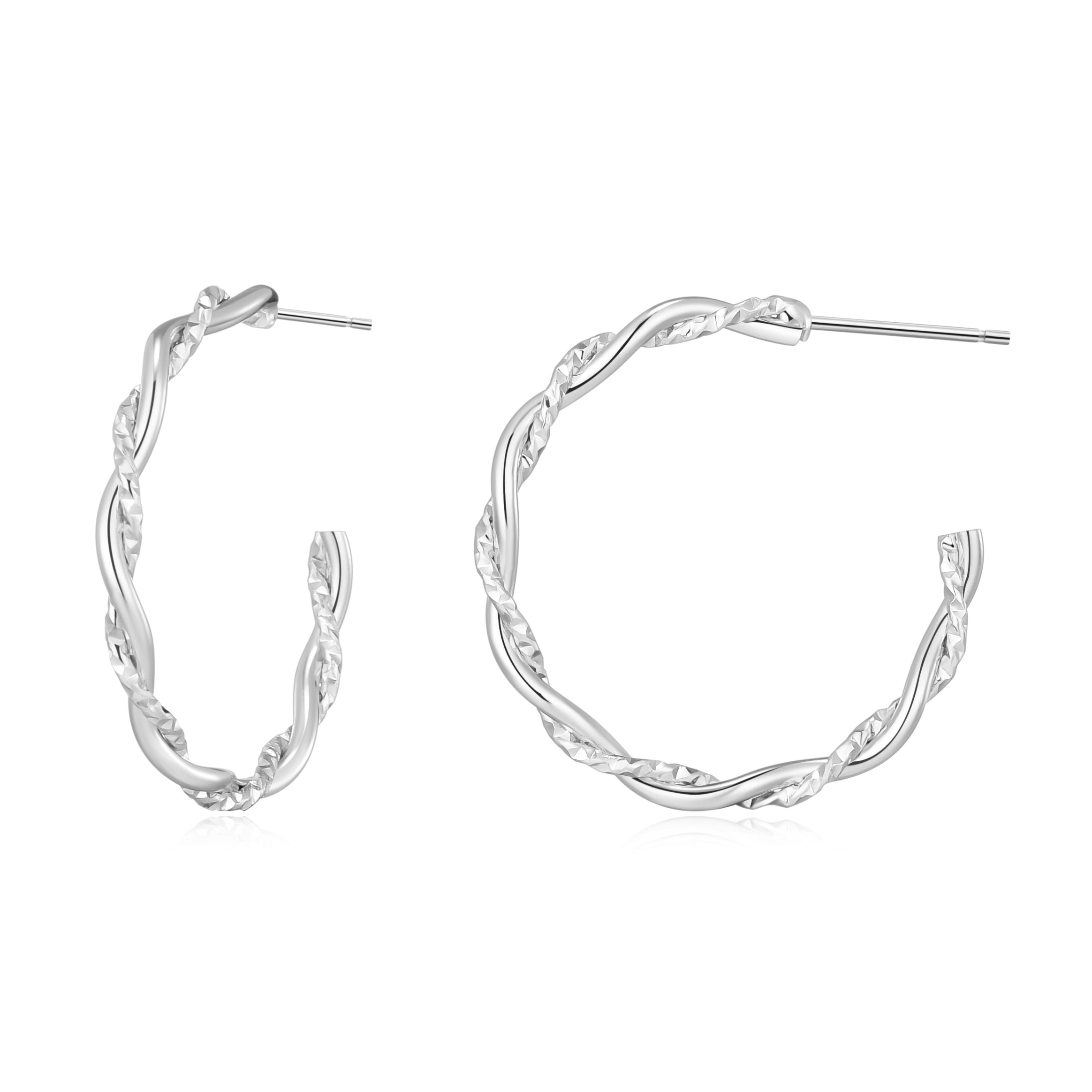 Silver Plated 30mm Twisted Diamond Cut Hoop Earrings by Philip Jones Jewellery