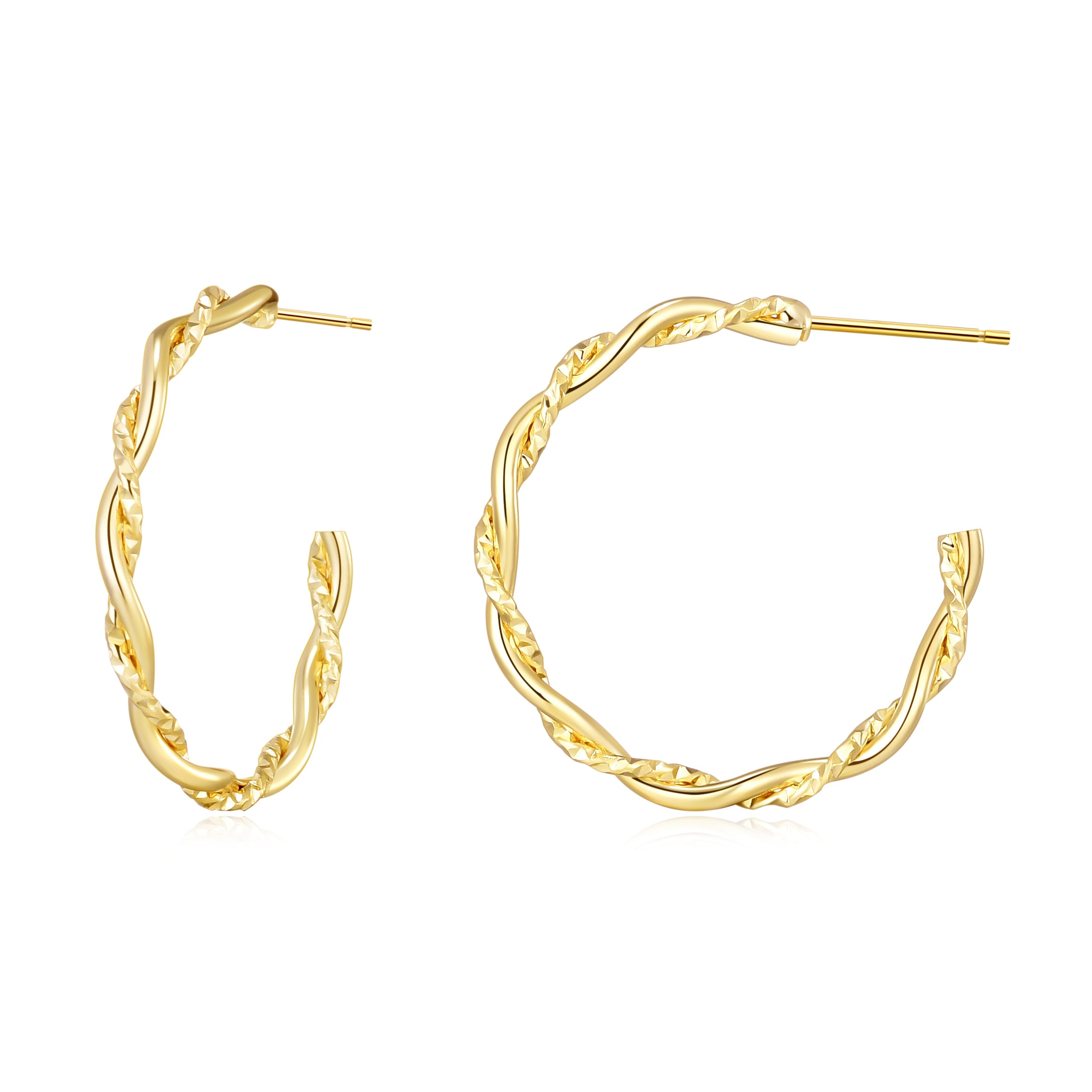 Gold Plated 30mm Twisted Diamond Cut Hoop Earrings by Philip Jones Jewellery