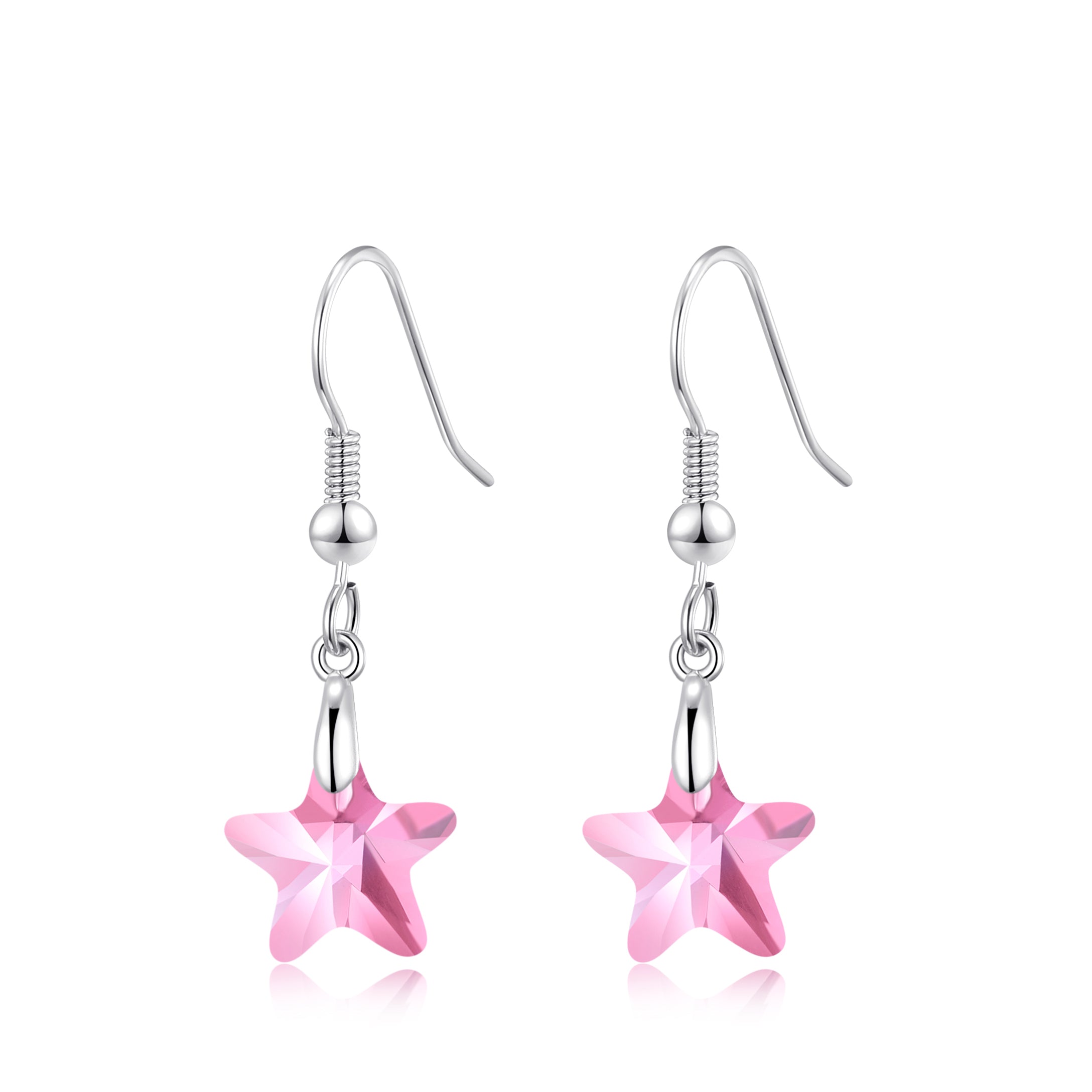 Sterling Silver Light Rose Star Earrings Created with Zircondia® Crystals by Philip Jones Jewellery