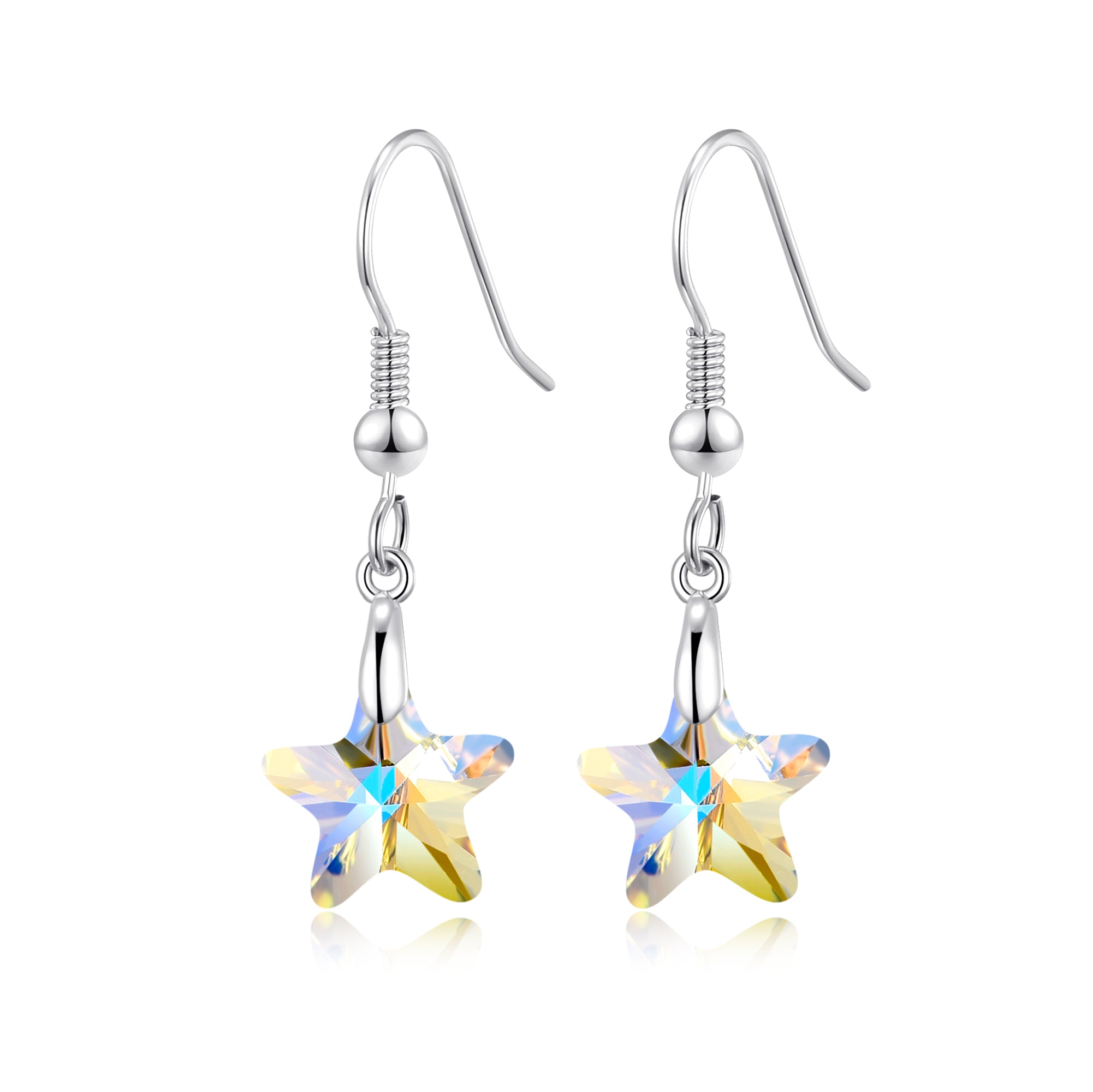 Sterling Silver Aurora Borealis Star Earrings Created with Zircondia® Crystals by Philip Jones Jewellery