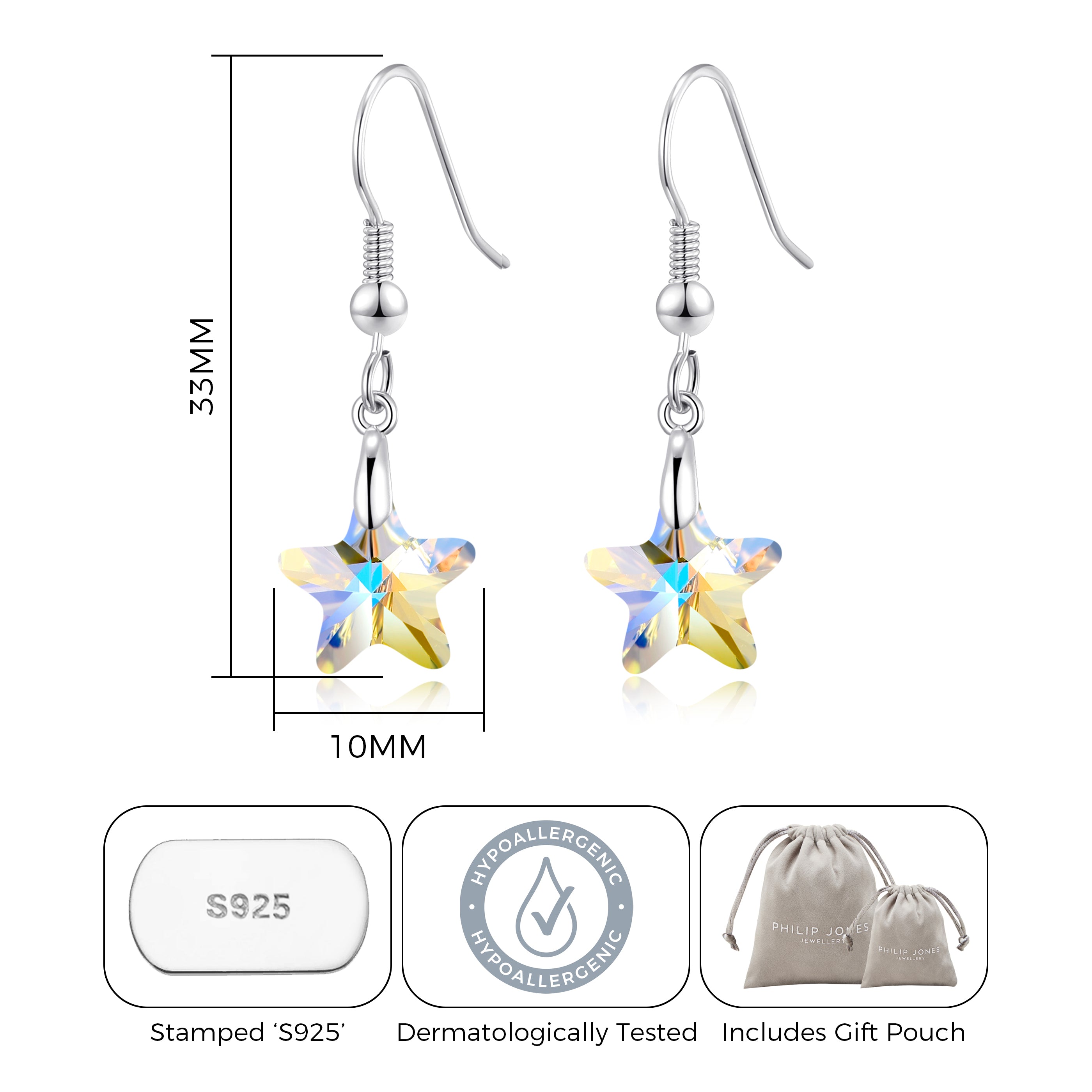Sterling Silver Aurora Borealis Star Earrings Created with Zircondia® Crystals