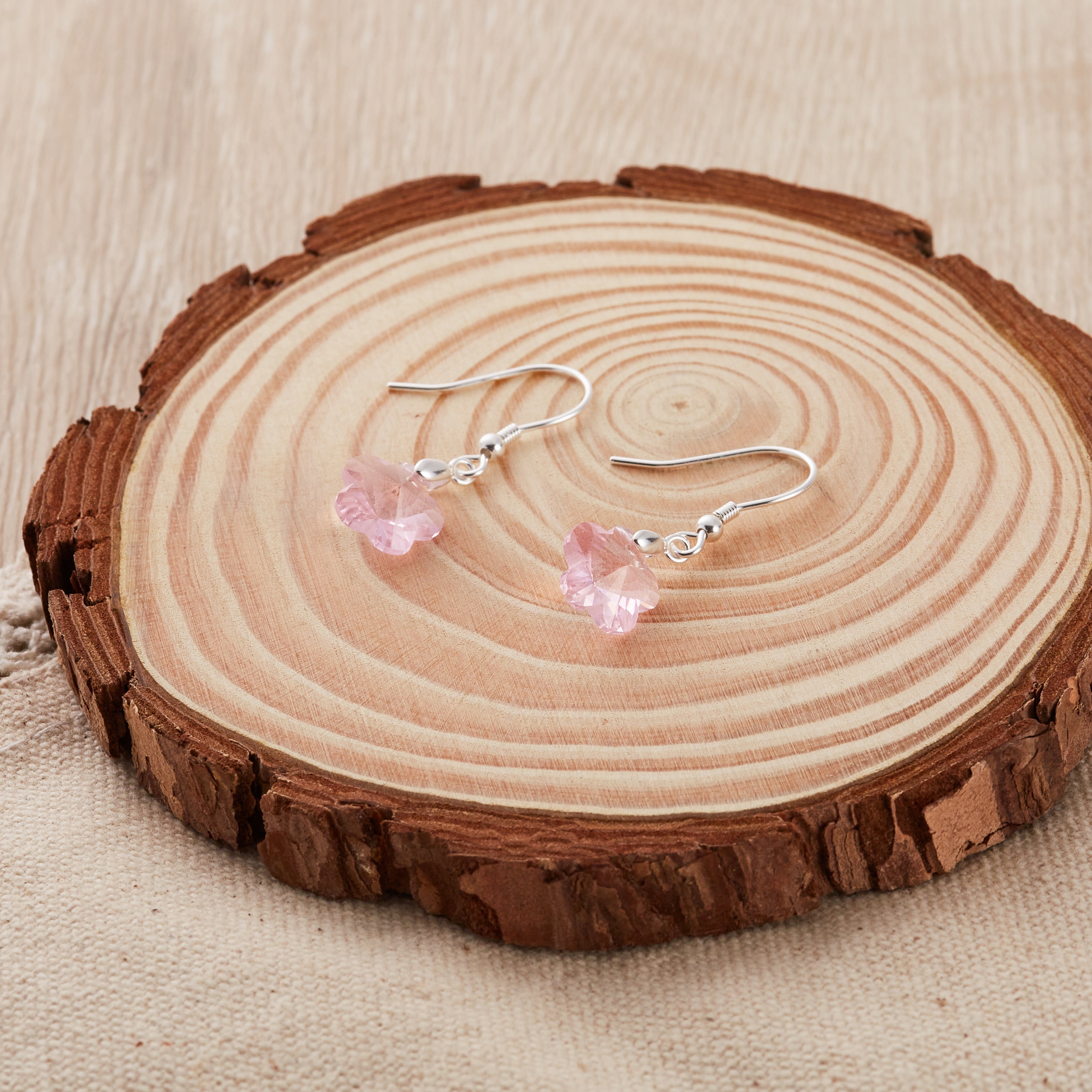 Sterling Silver Light Rose Flower Earrings Created with Zircondia® Crystals