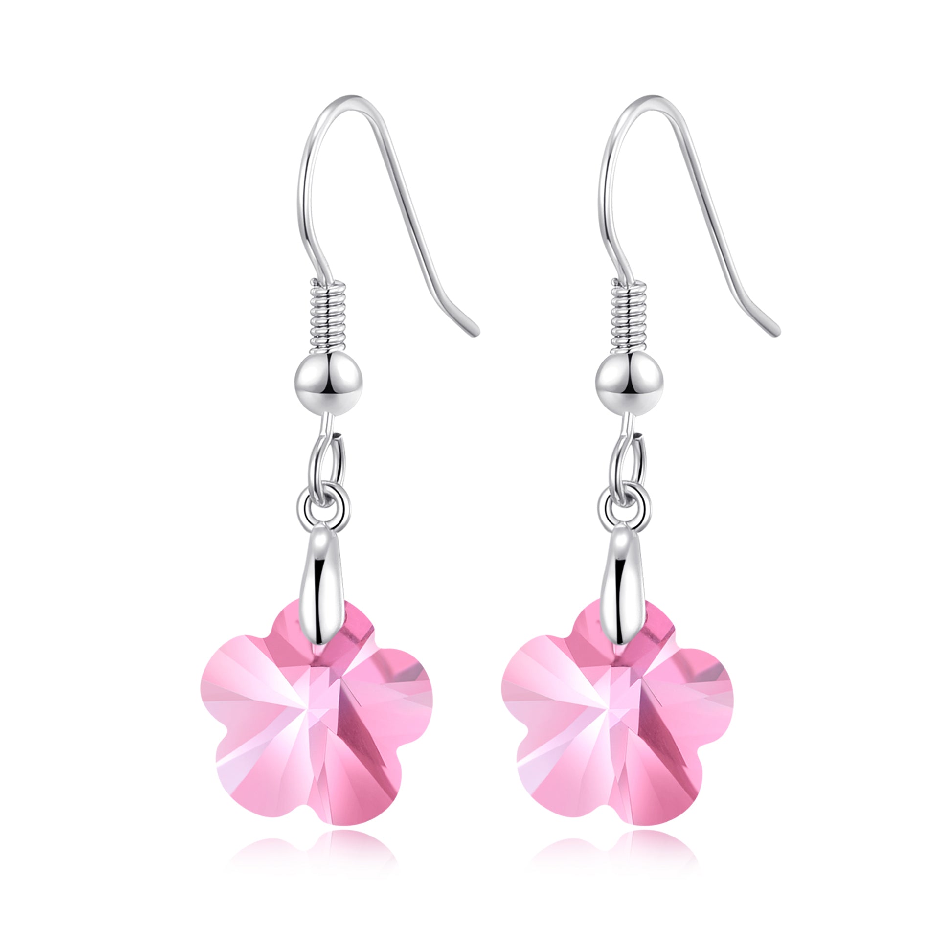 Sterling Silver Light Rose Flower Earrings Created with Zircondia® Crystals by Philip Jones Jewellery