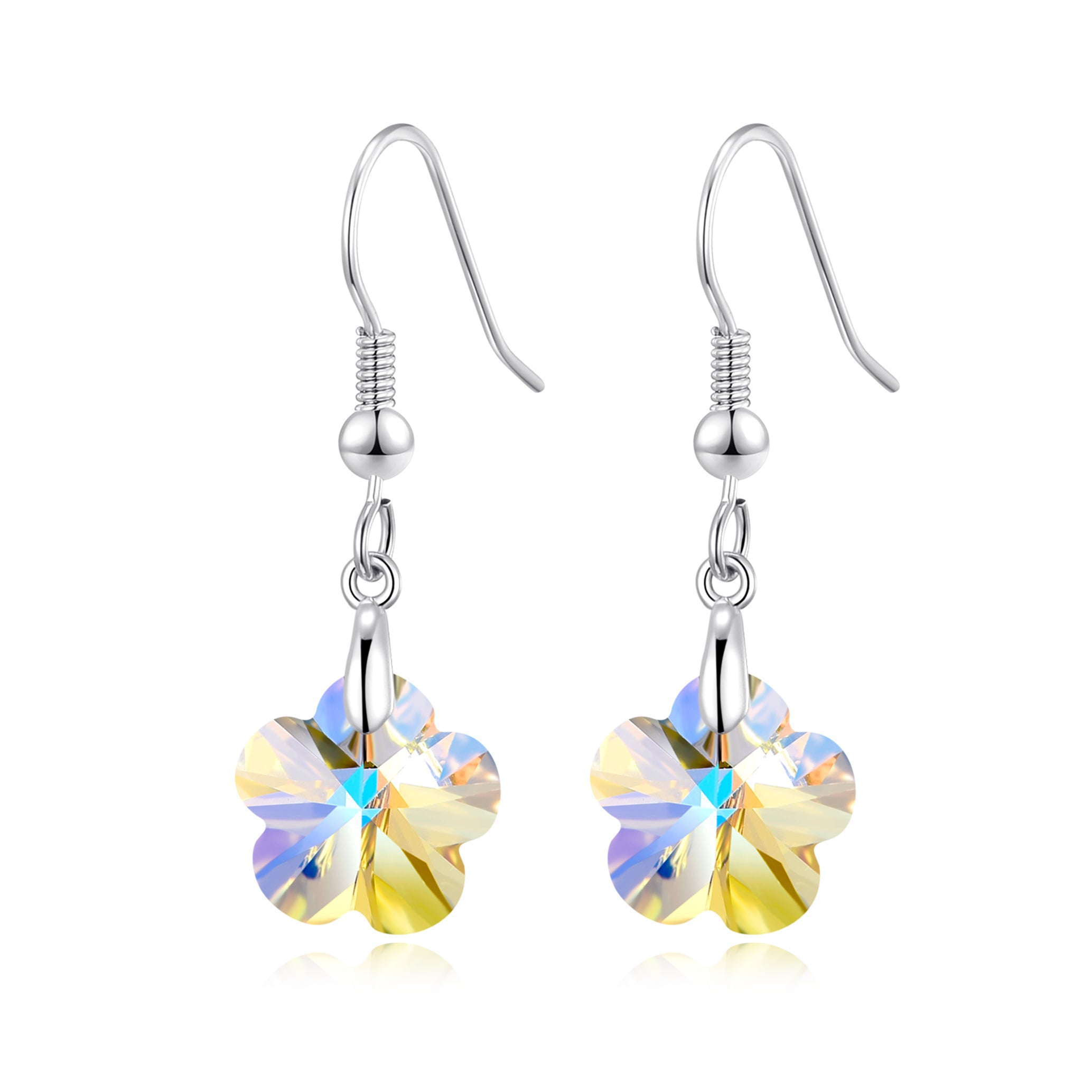 Sterling Silver Aurora Borealis Flower Earrings Created with Zircondia® Crystals by Philip Jones Jewellery
