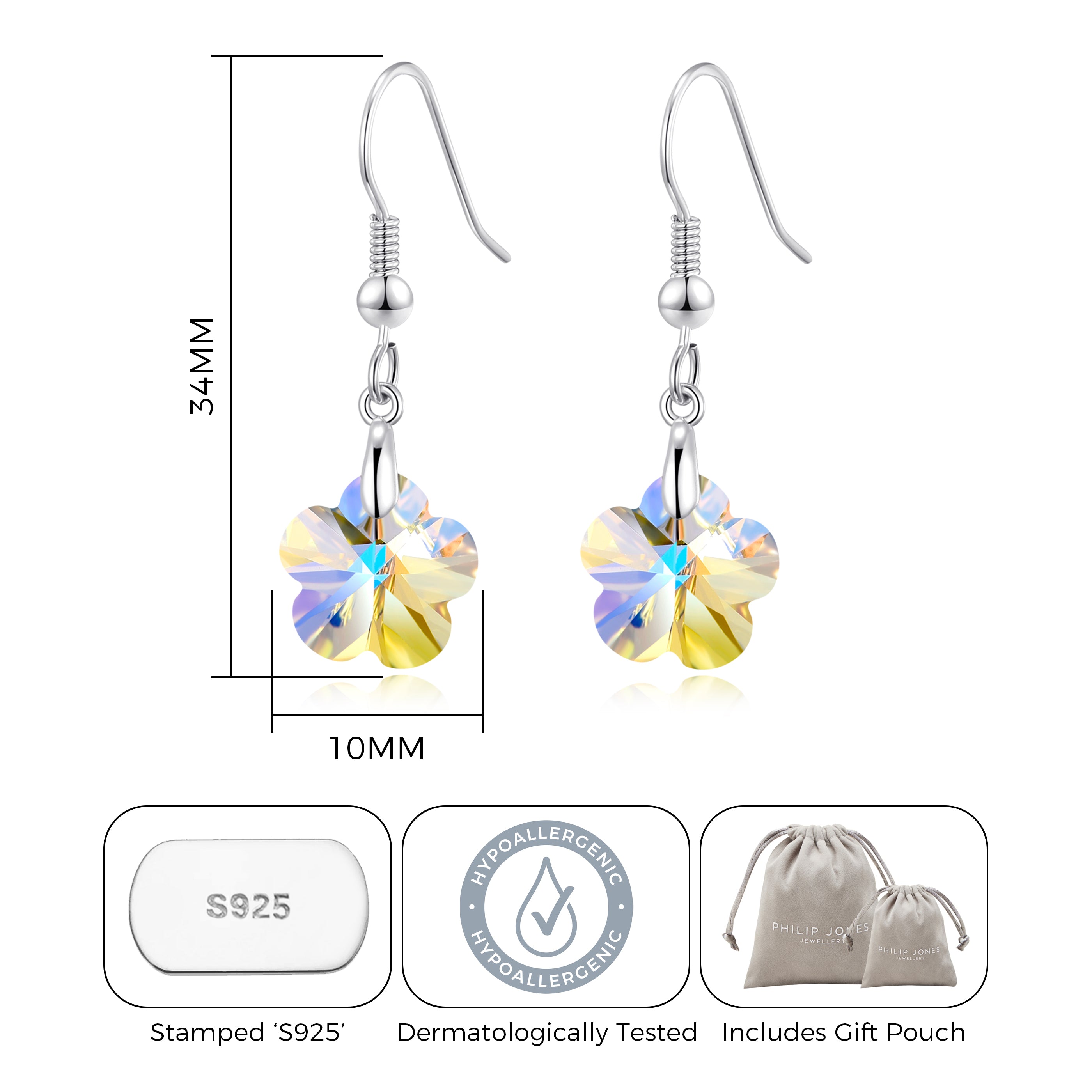 Sterling Silver Aurora Borealis Flower Earrings Created with Zircondia® Crystals
