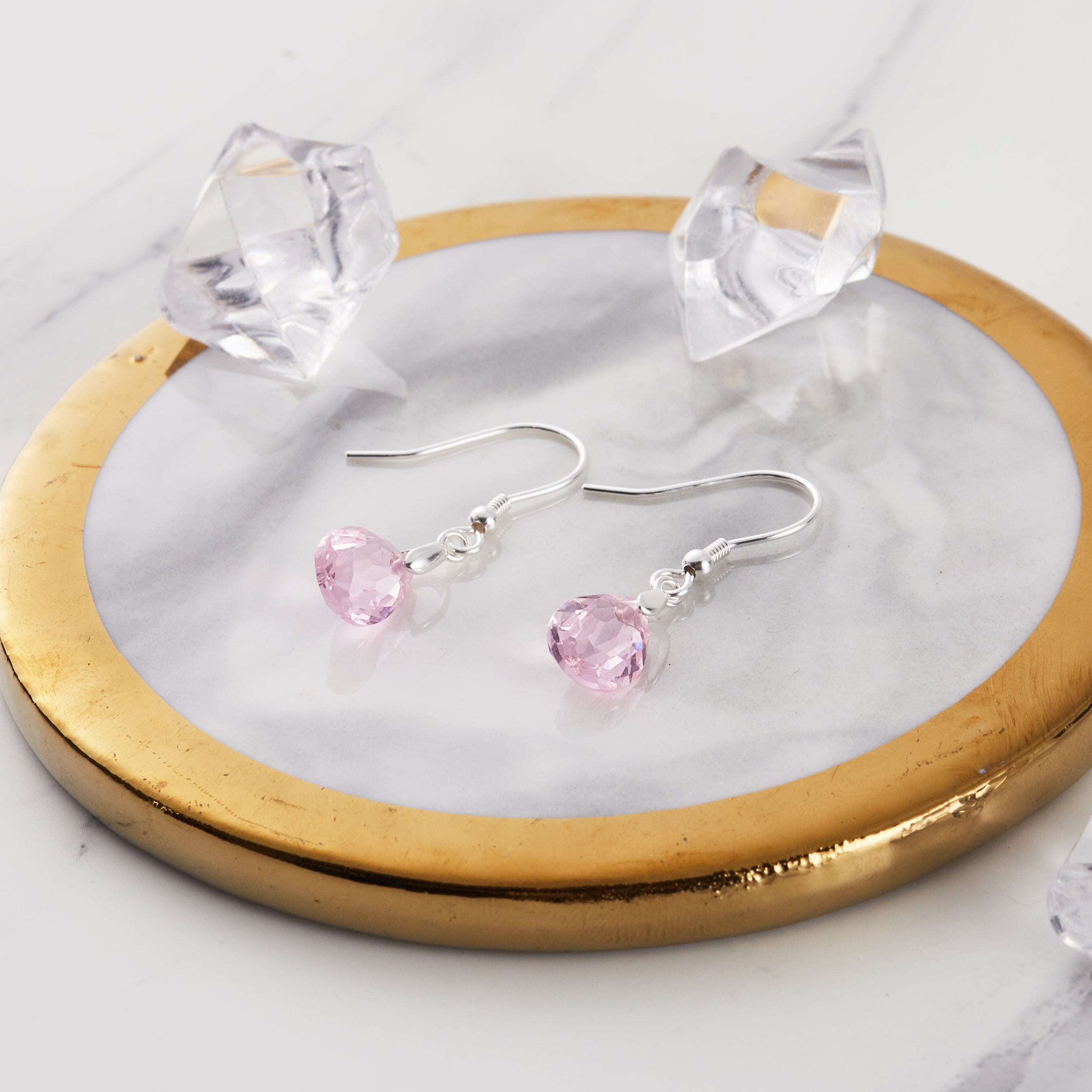 Sterling Silver Light Rose Pear Earrings Created with Zircondia® Crystals