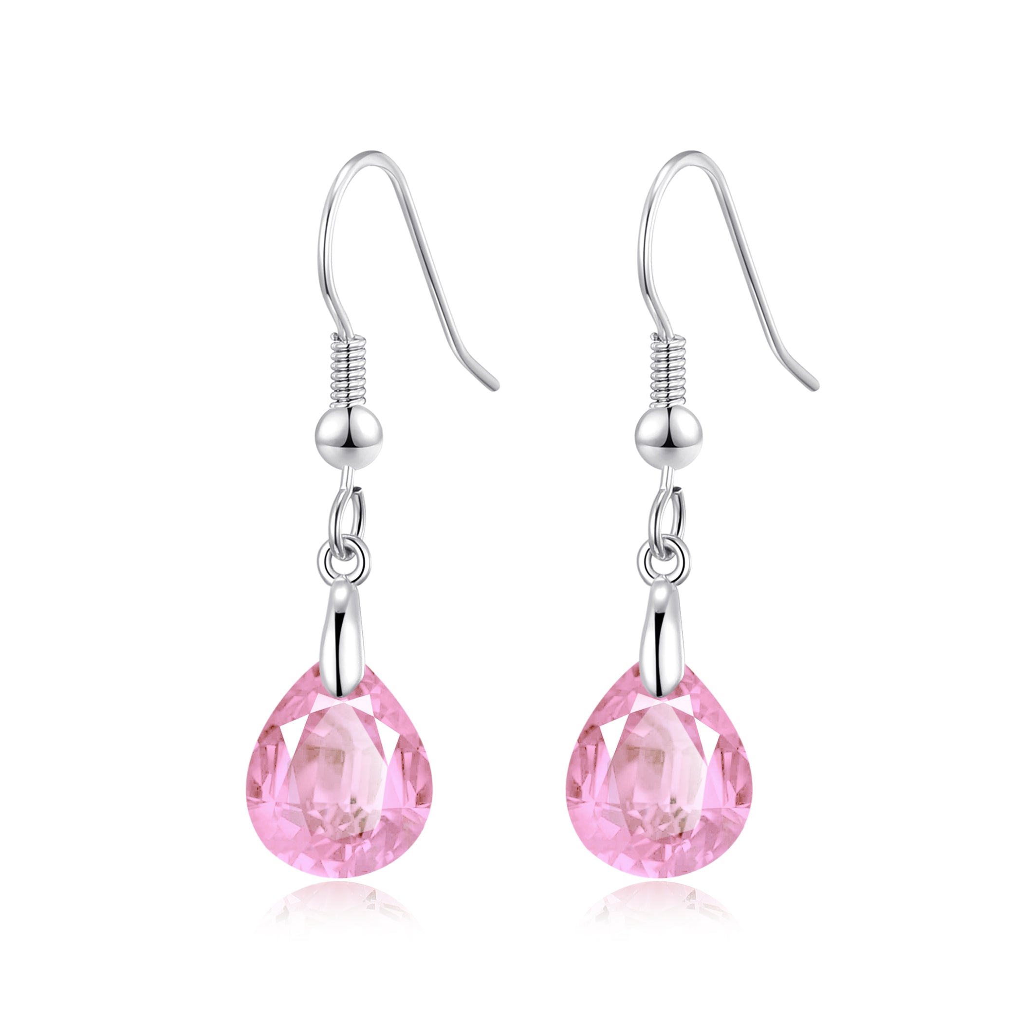 Sterling Silver Light Rose Pear Earrings Created with Zircondia® Crystals by Philip Jones Jewellery