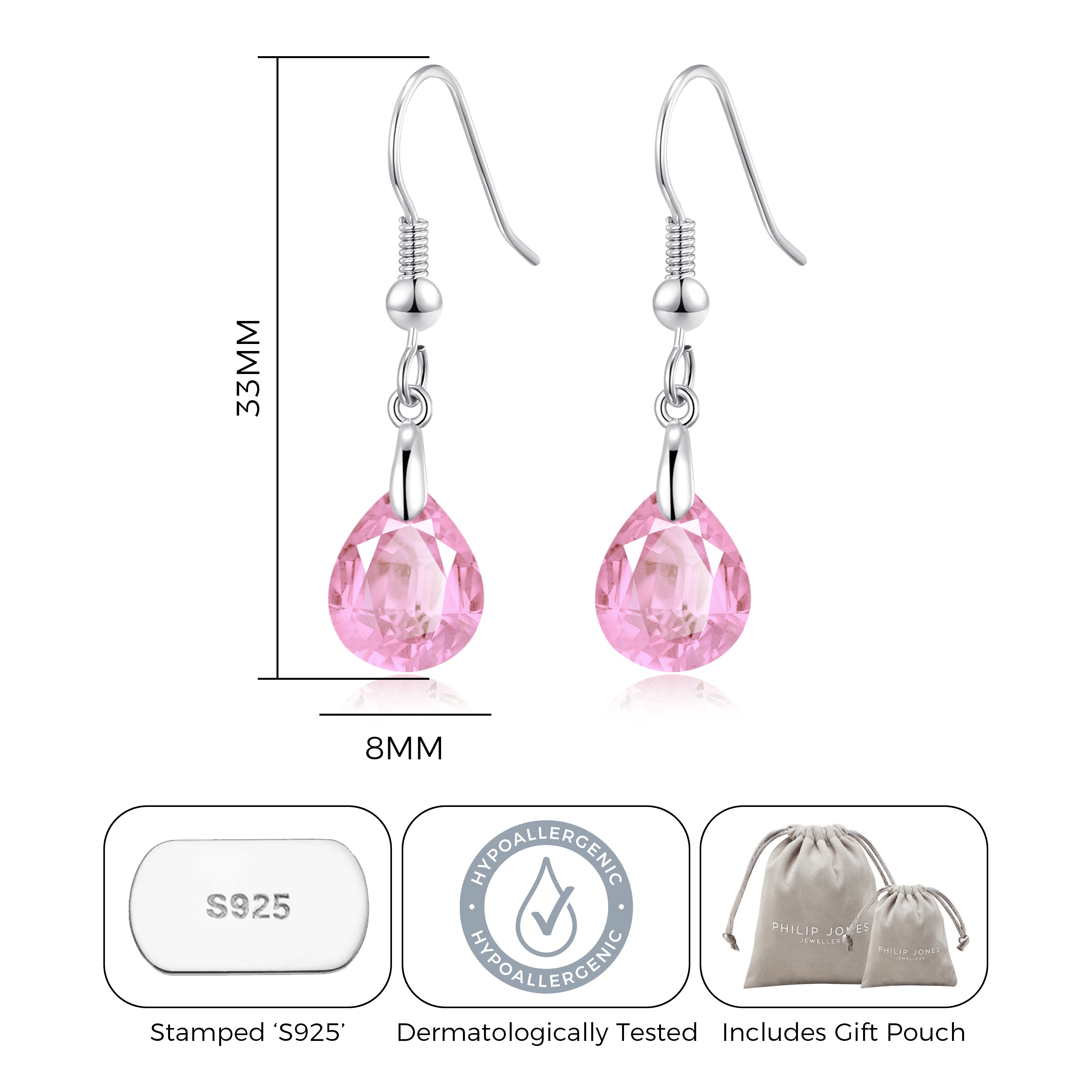 Sterling Silver Light Rose Pear Earrings Created with Zircondia® Crystals