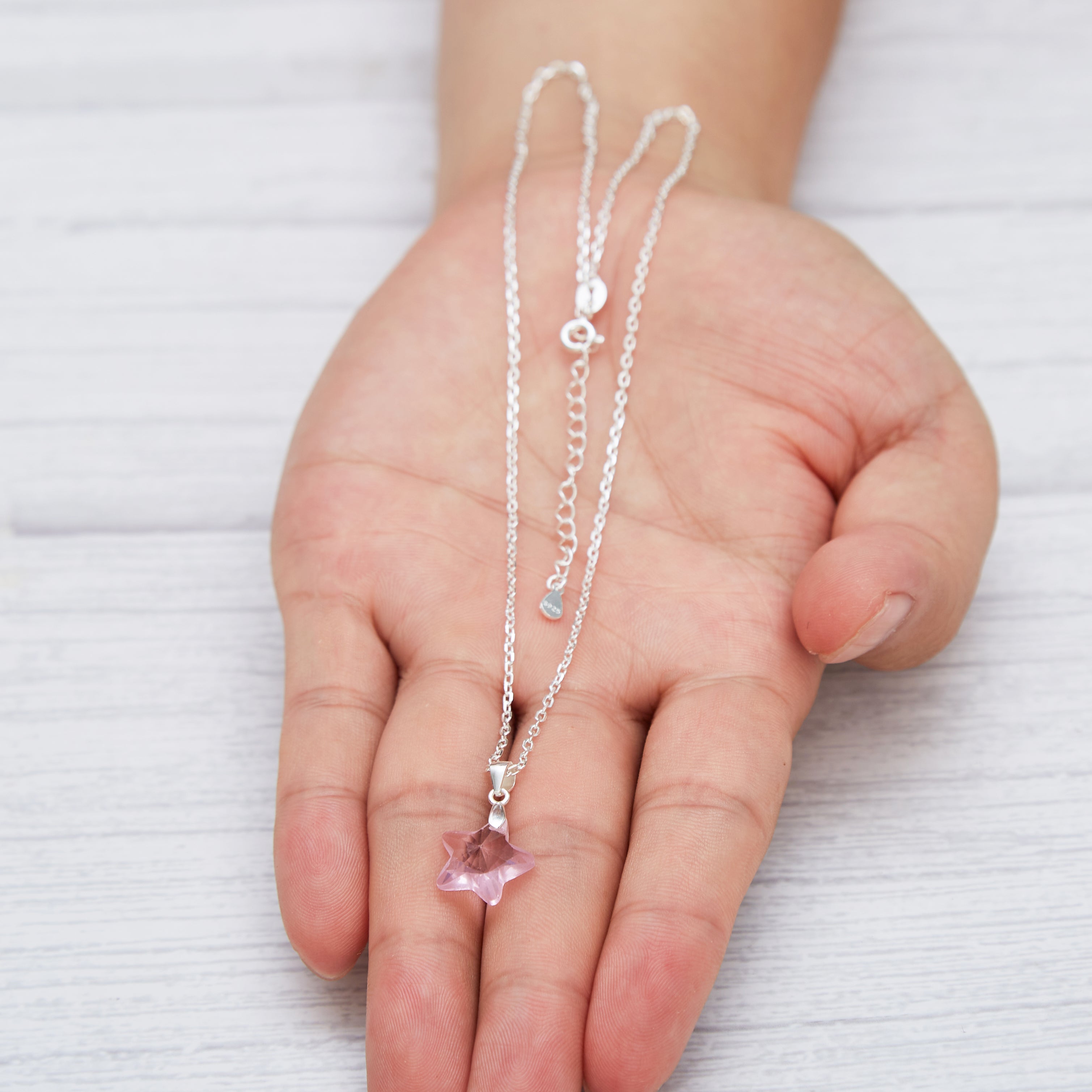 Sterling Silver Light Rose Star Necklace Created with Zircondia® Crystals