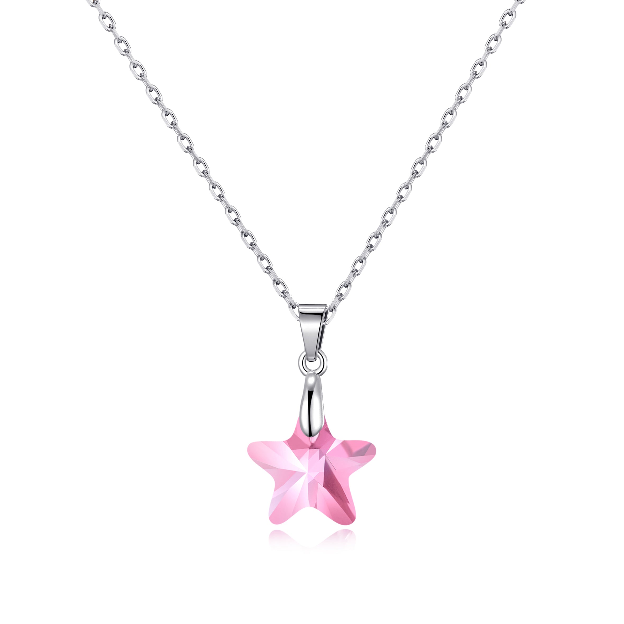 Sterling Silver Light Rose Star Necklace Created with Zircondia® Crystals by Philip Jones Jewellery