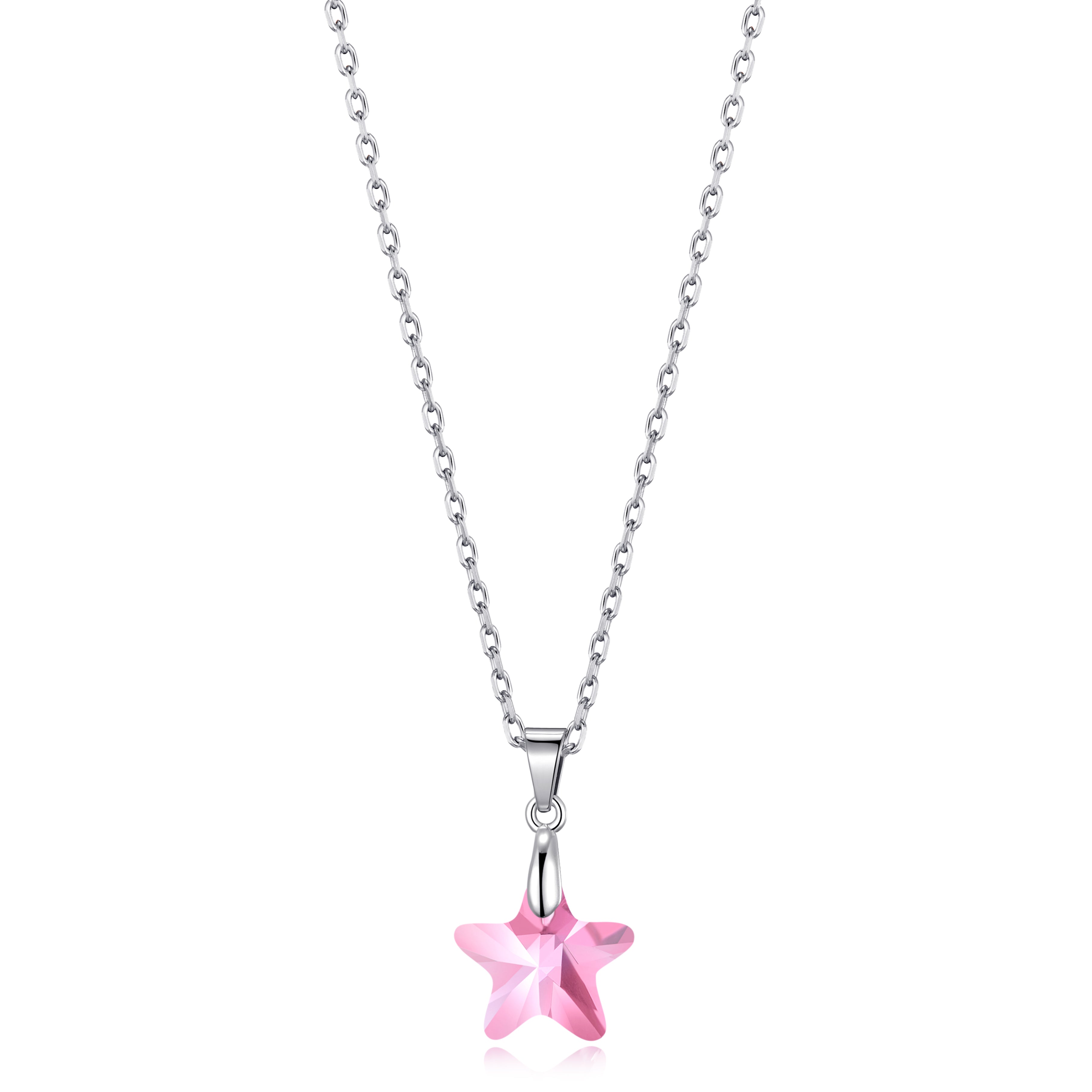 Sterling Silver Light Rose Star Necklace Created with Zircondia® Crystals