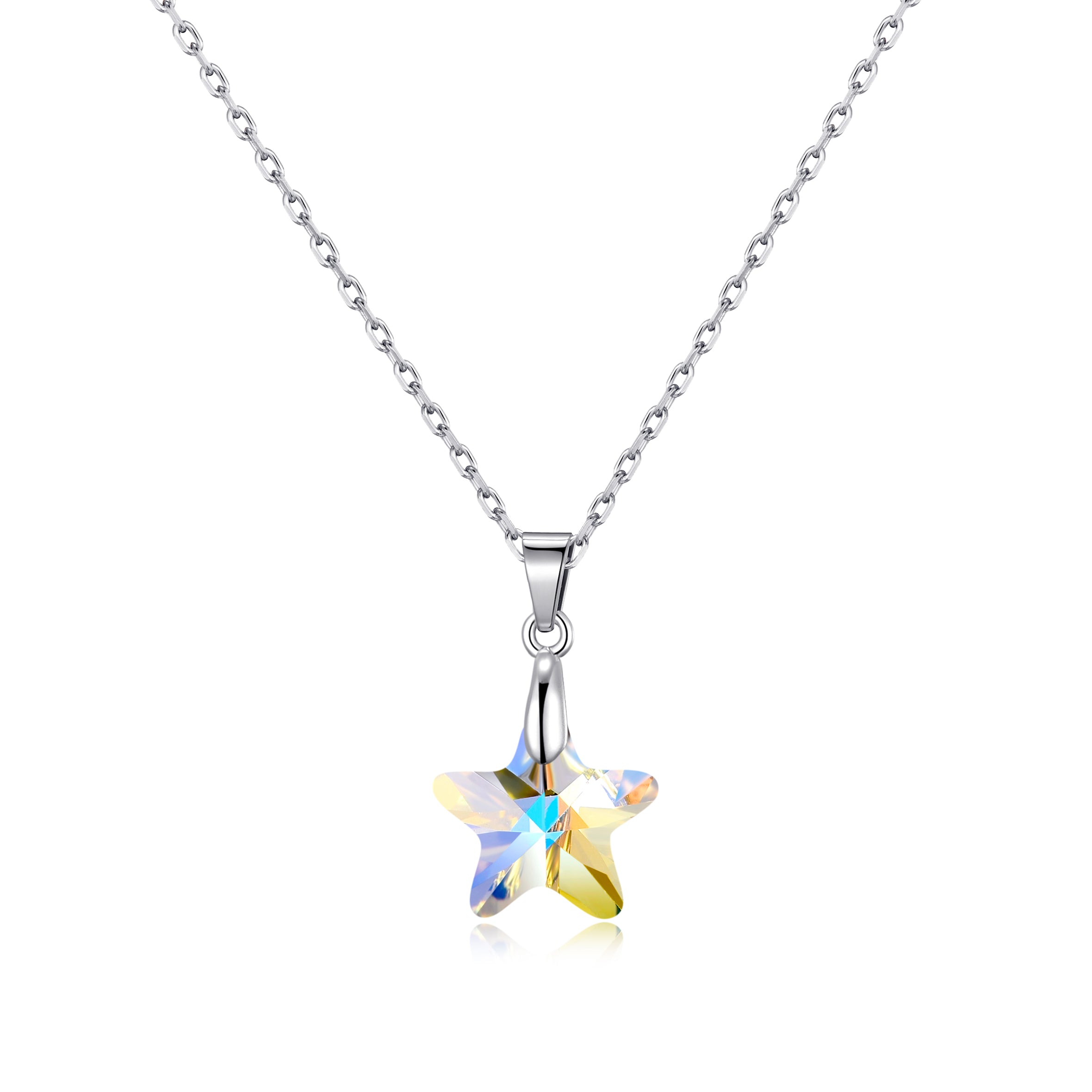 Sterling Silver Aurora Borealis Star Necklace Created with Zircondia® Crystals by Philip Jones Jewellery