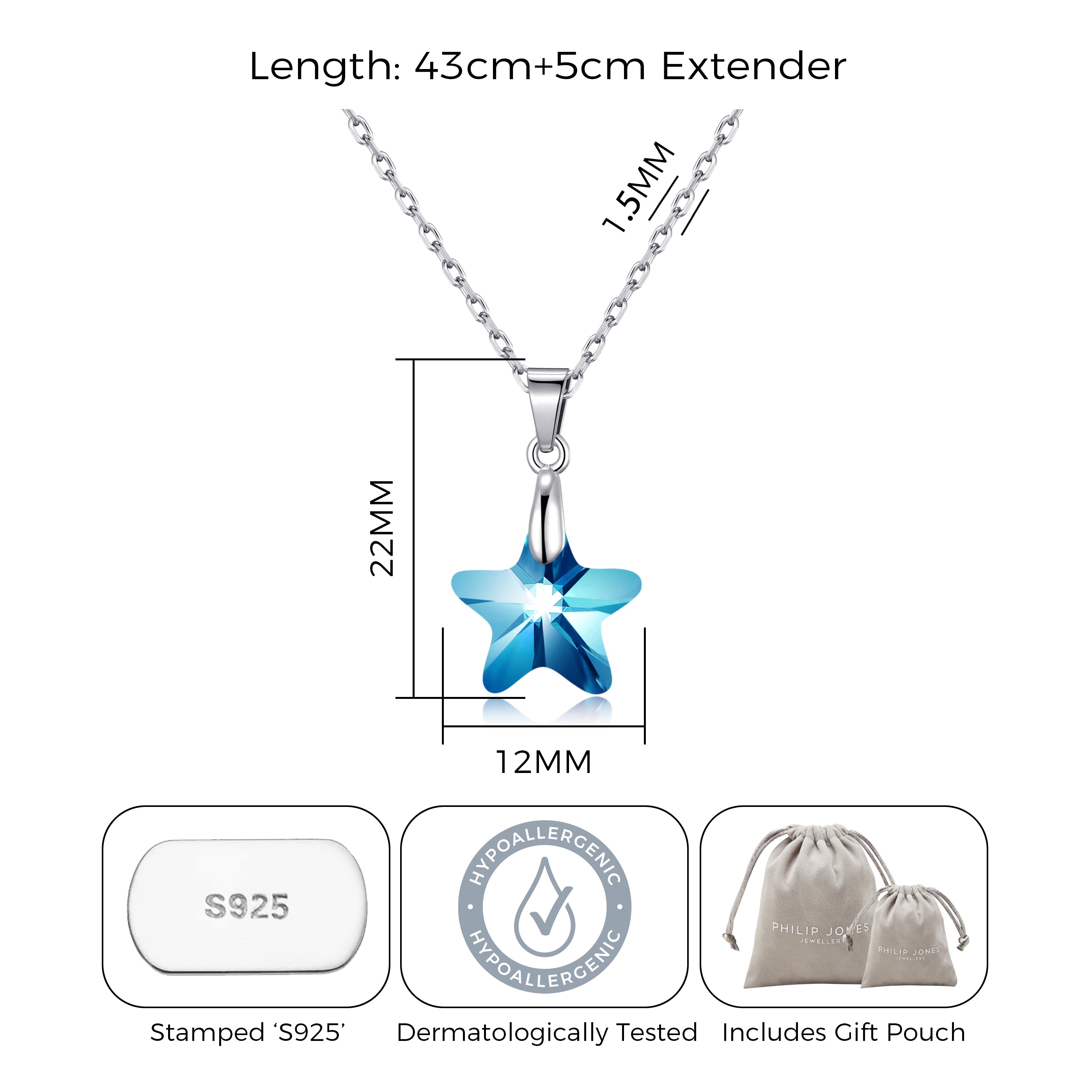 Sterling Silver Aquamarine Star Necklace Created with Zircondia® Crystals