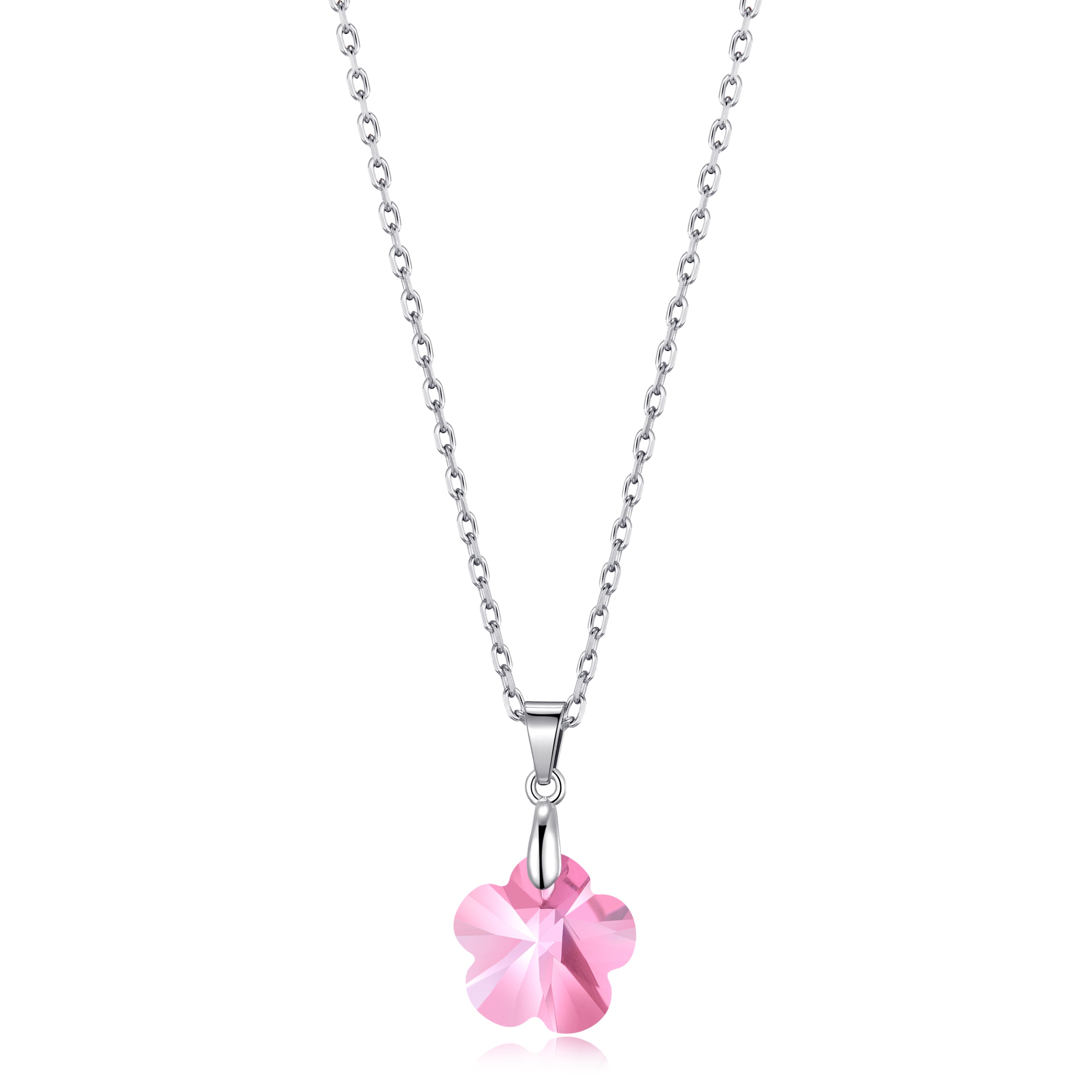 Sterling Silver Light Rose Flower Necklace Created with Zircondia® Crystals