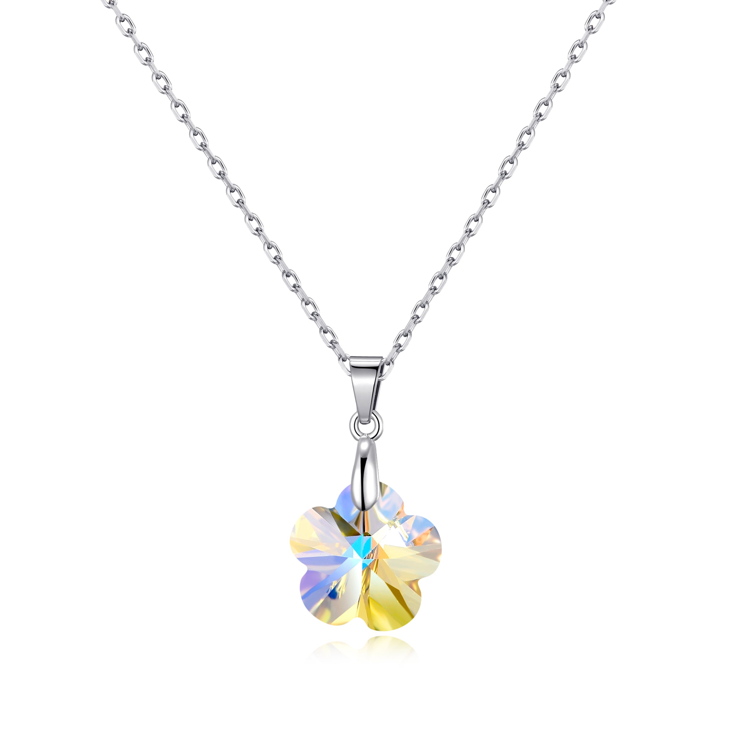 Sterling Silver Aurora Borealis Flower Necklace Created with Zircondia® Crystals by Philip Jones Jewellery