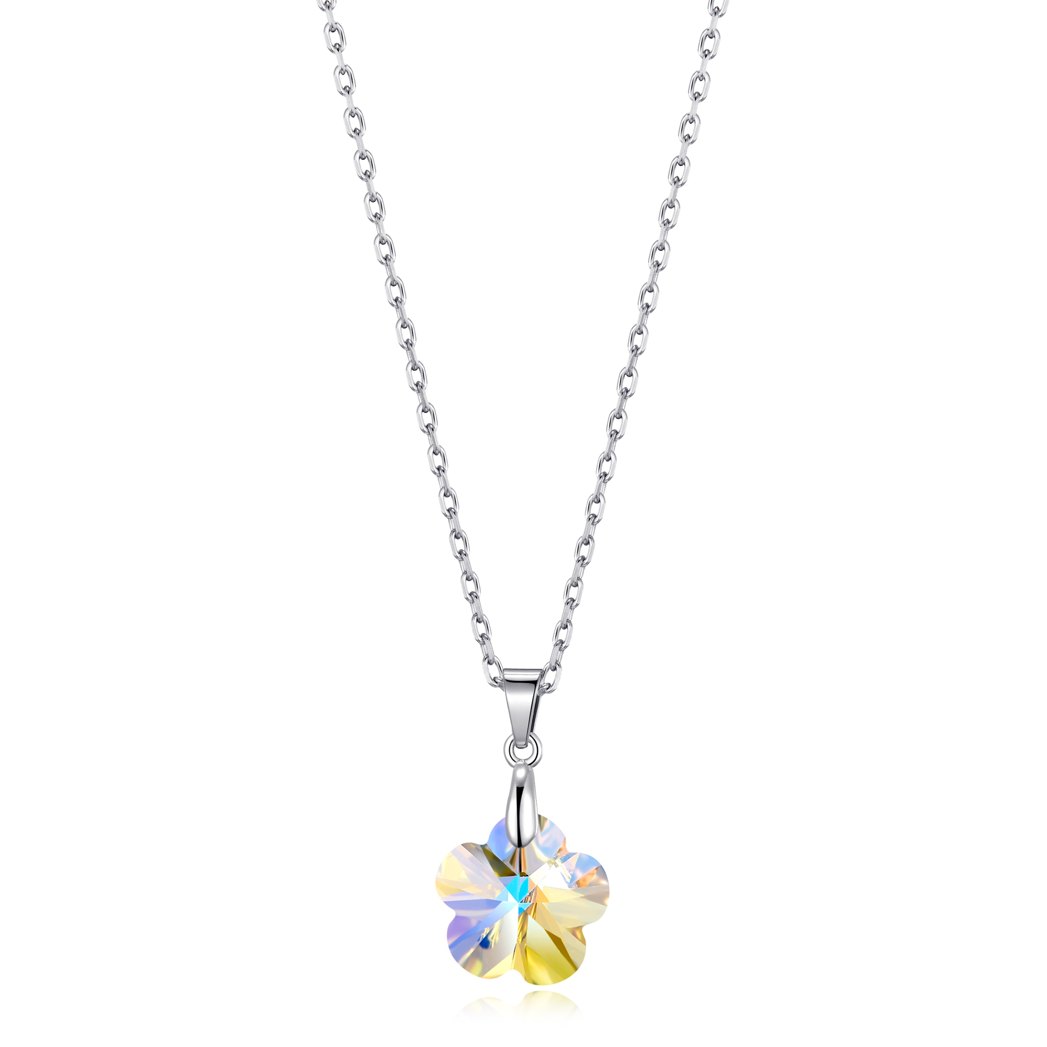 Sterling Silver Aurora Borealis Flower Necklace Created with Zircondia® Crystals