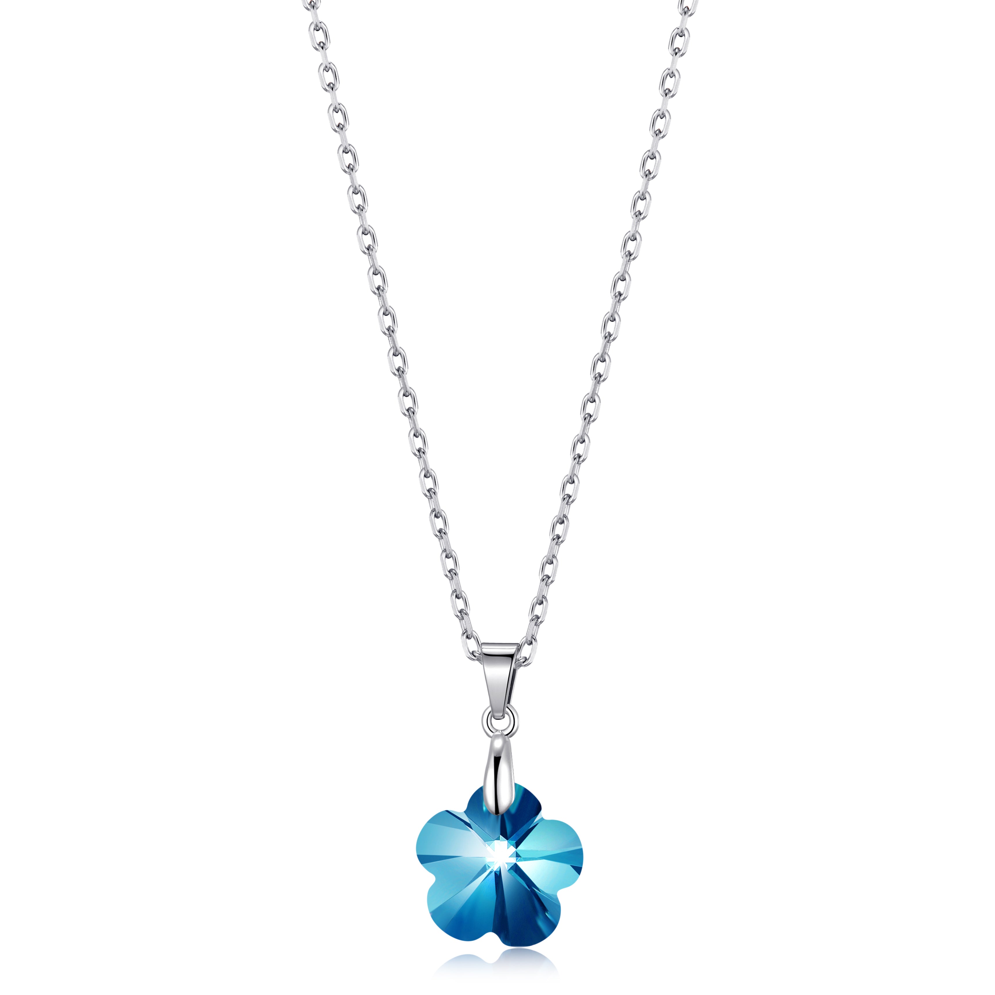 Sterling Silver Aquamarine Flower Necklace Created with Zircondia® Crystals