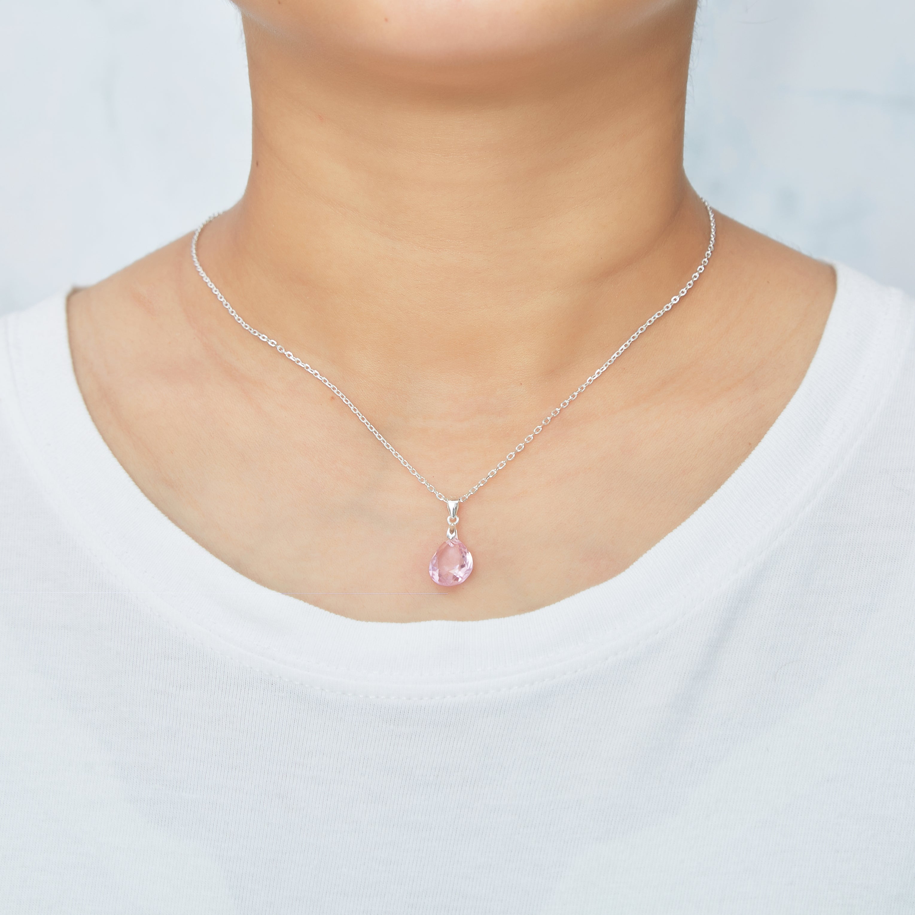 Sterling Silver Light Rose Pear Necklace Created with Zircondia® Crystals