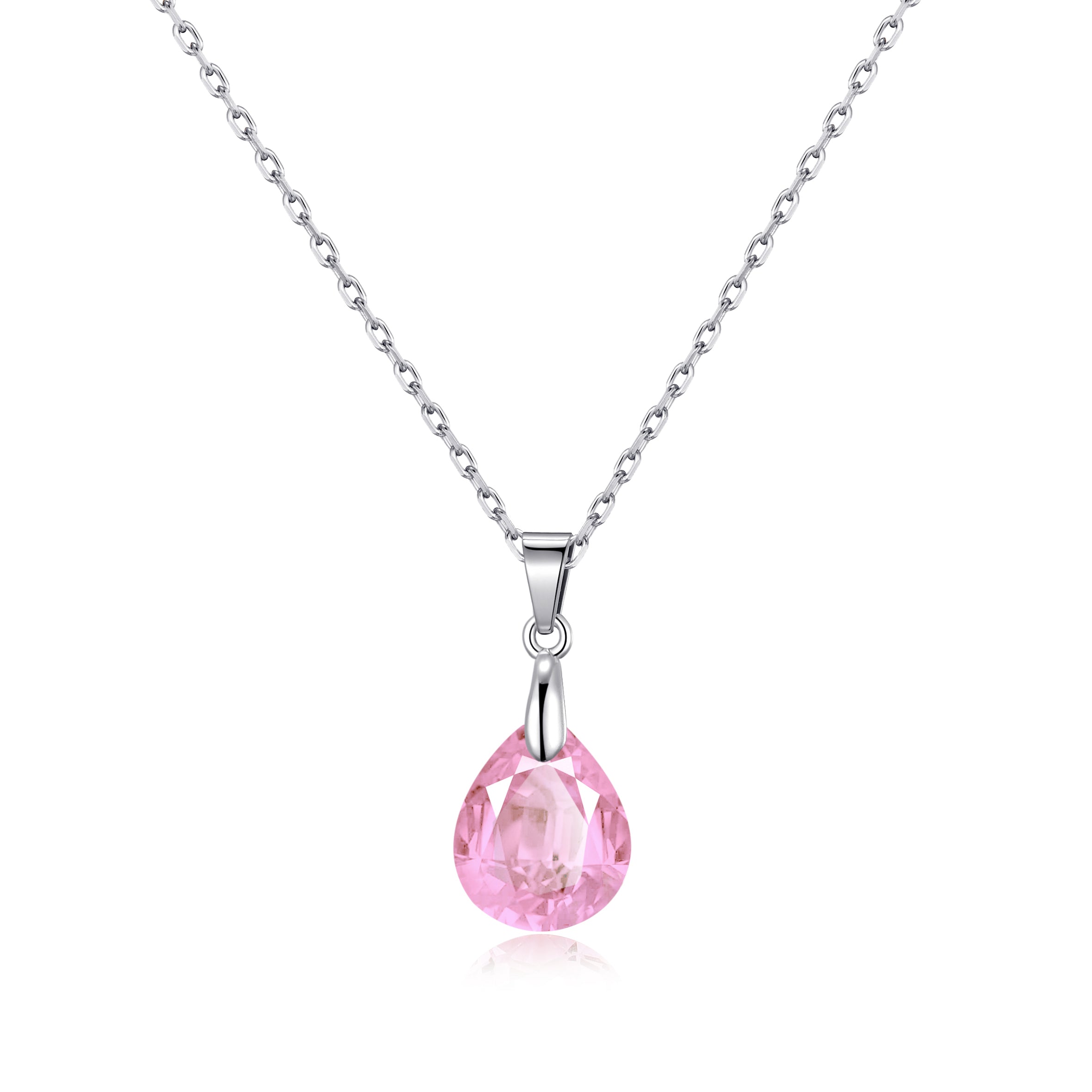 Sterling Silver Light Rose Pear Necklace Created with Zircondia® Crystals by Philip Jones Jewellery