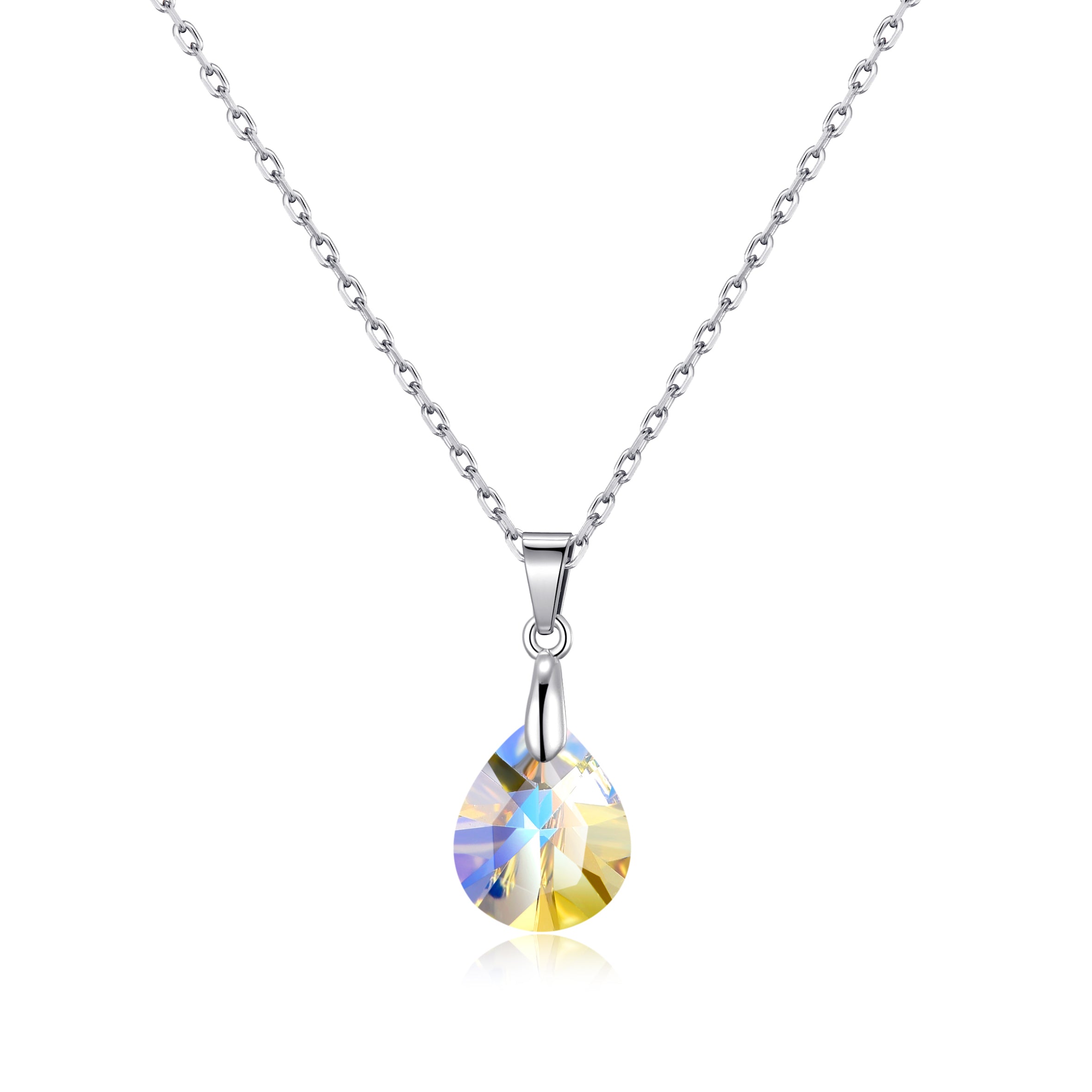 Sterling Silver Aurora Borealis Pear Necklace Created with Zircondia® Crystals by Philip Jones Jewellery