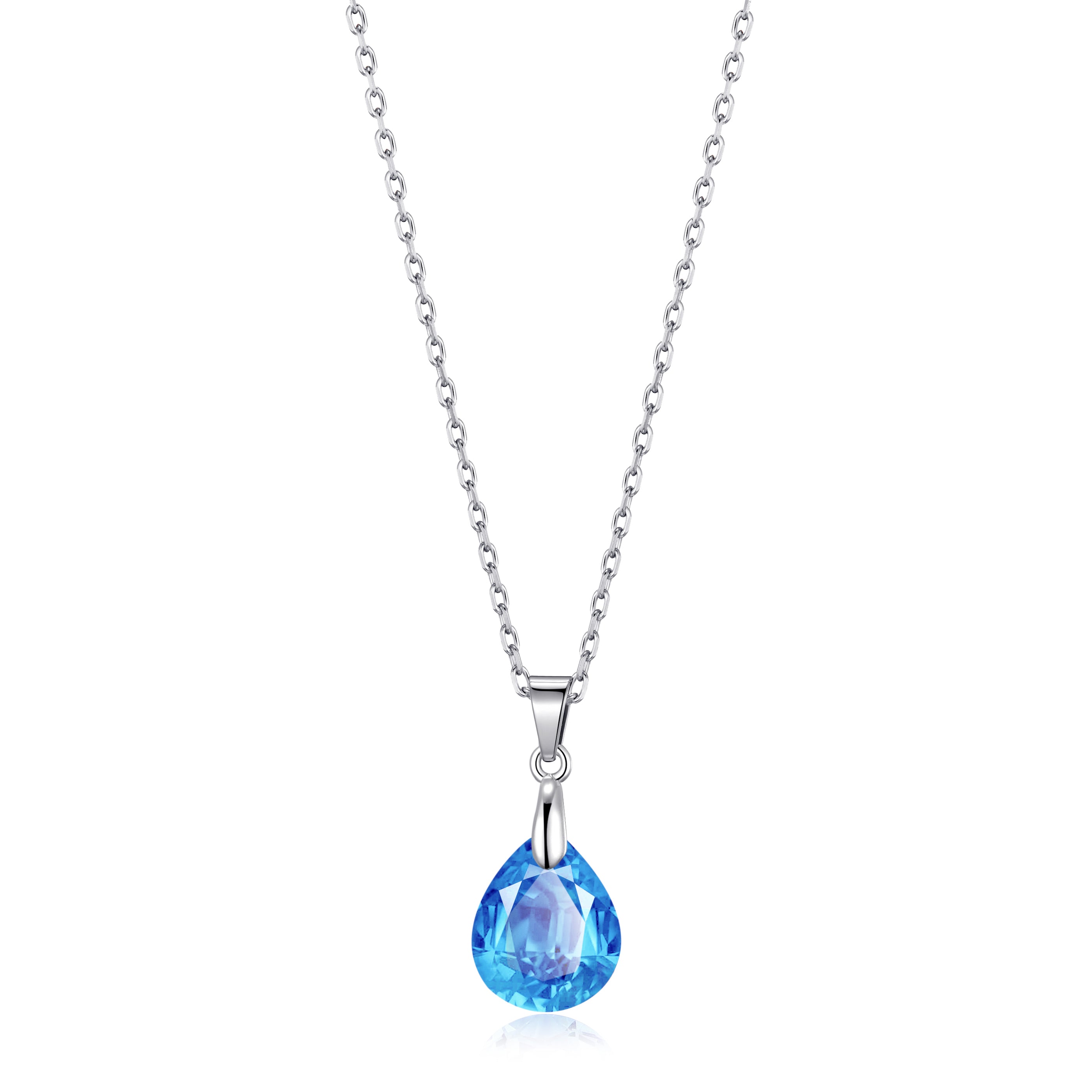 Sterling Silver Aquamarine Pear Necklace Created with Zircondia® Crystals