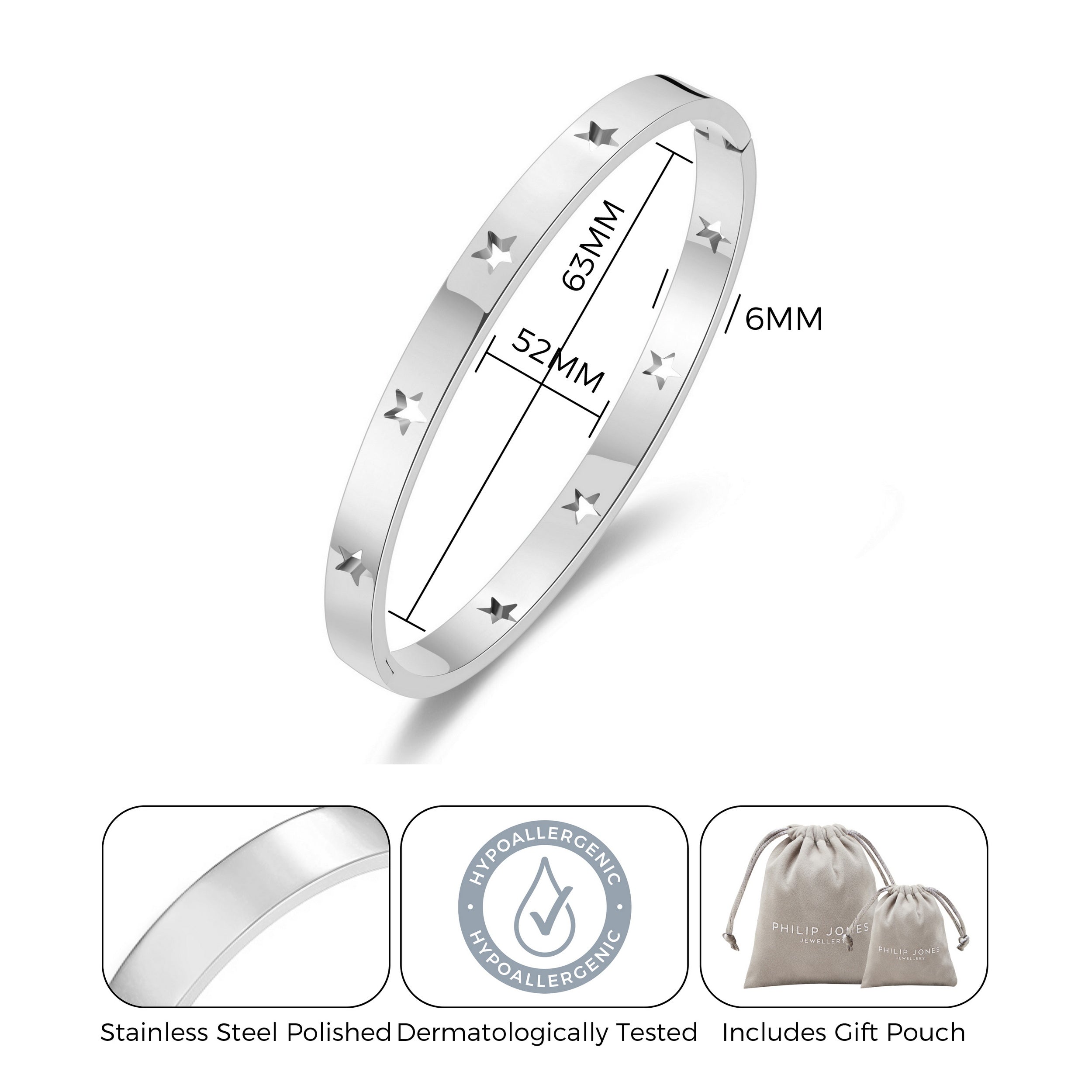 Stainless Steel Star Bangle (7 Inch)