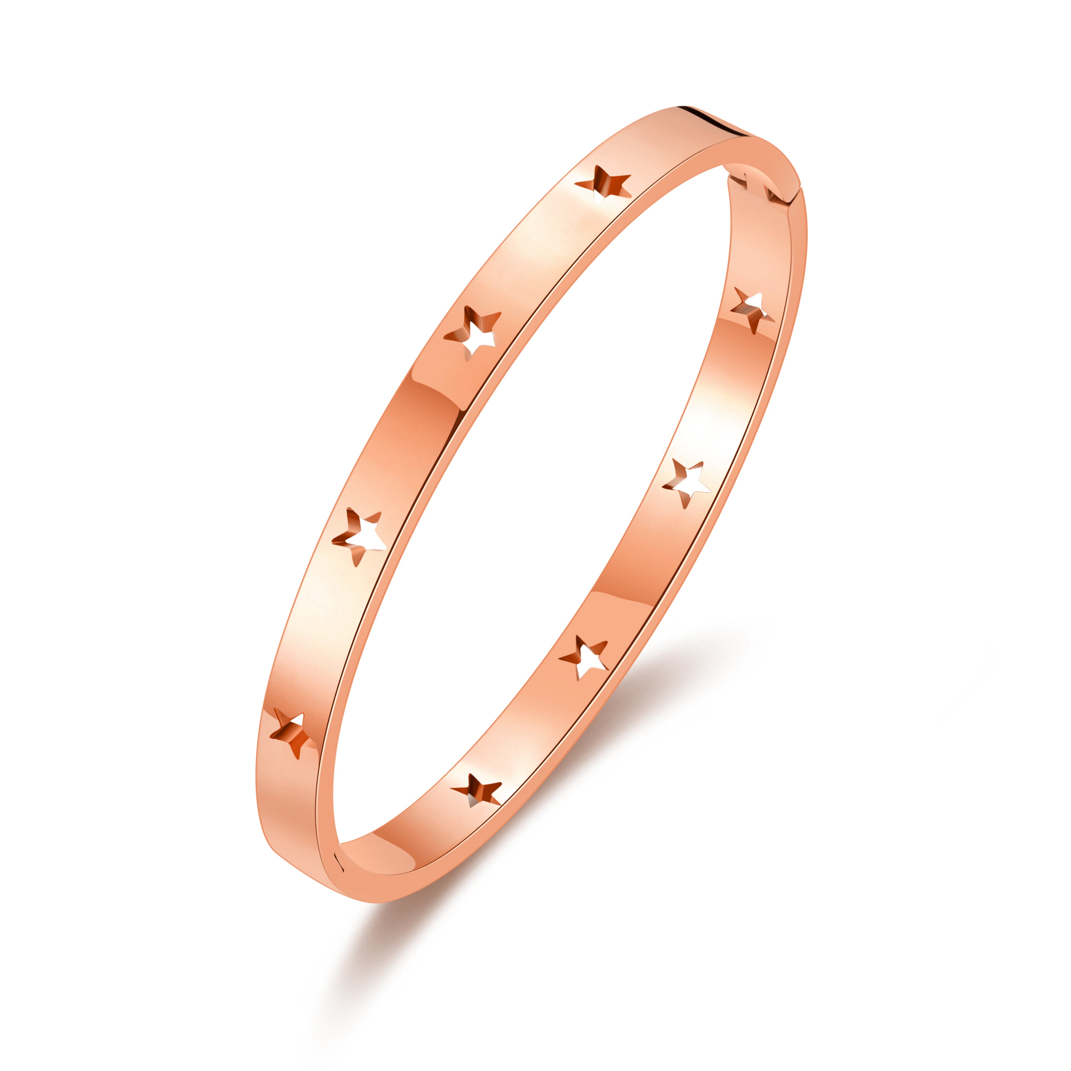 Rose Gold Plated Stainless Steel Star Bangle by Philip Jones Jewellery