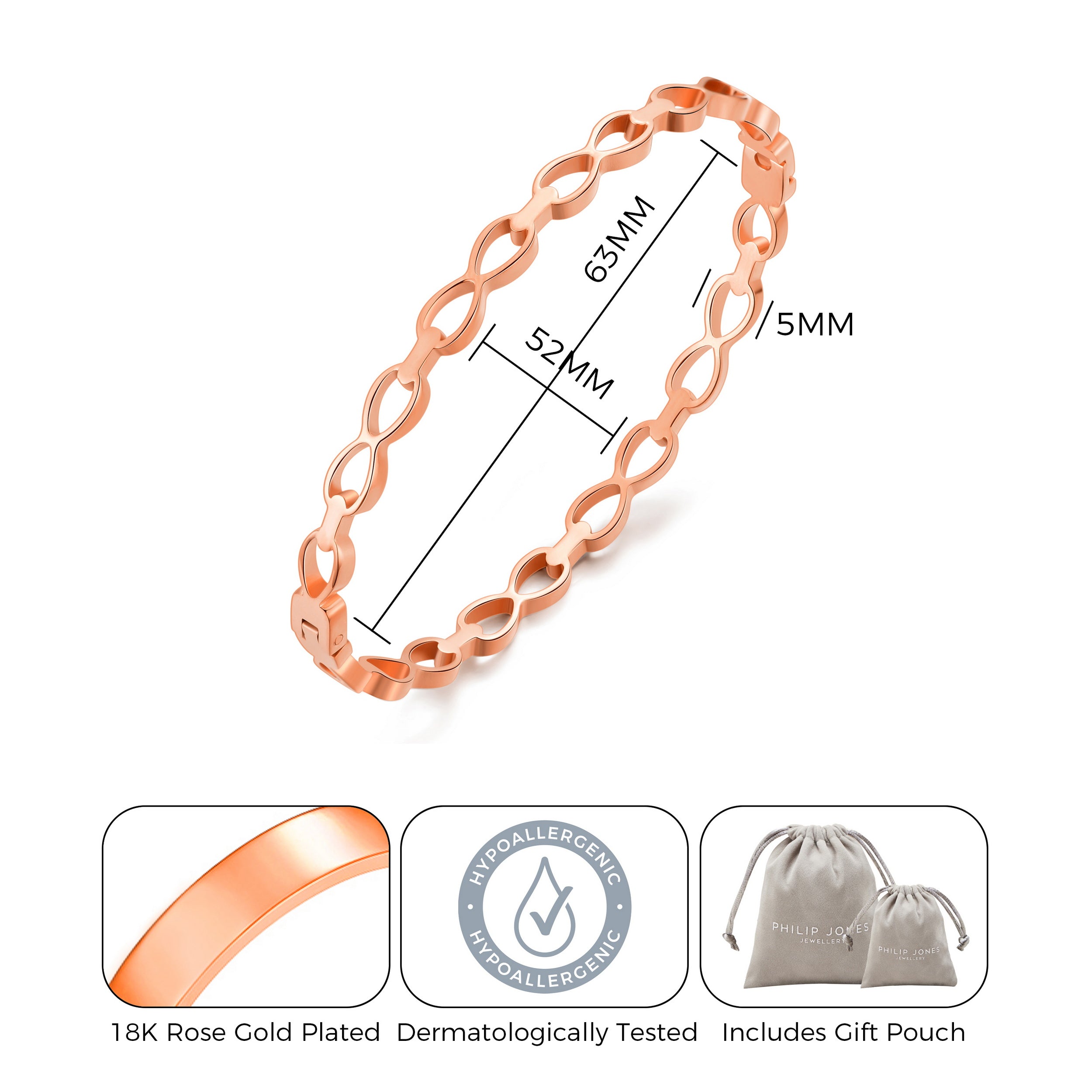 Rose Gold Plated Stainless Steel Infinity Bangle