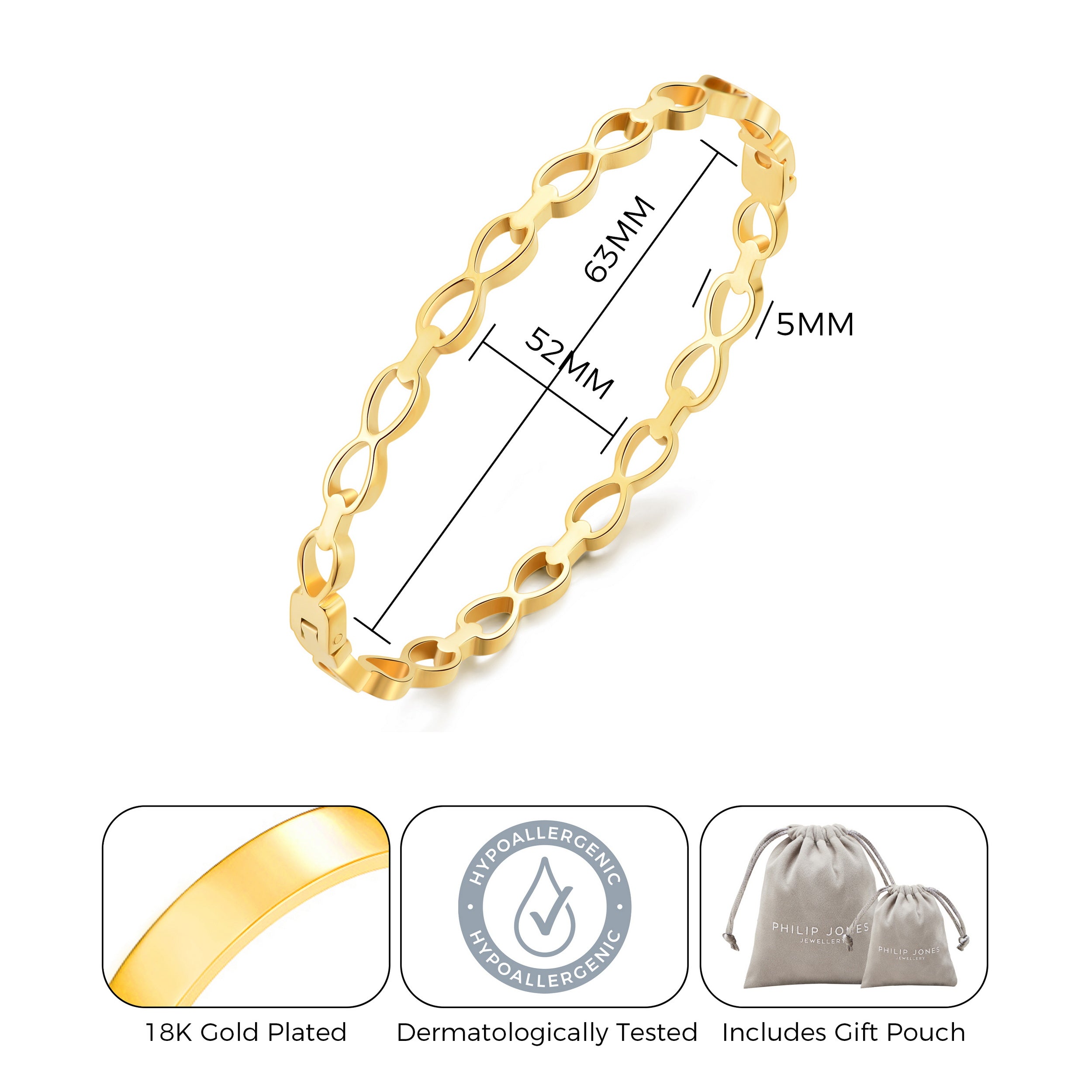 Gold Plated Stainless Steel Infinity Bangle