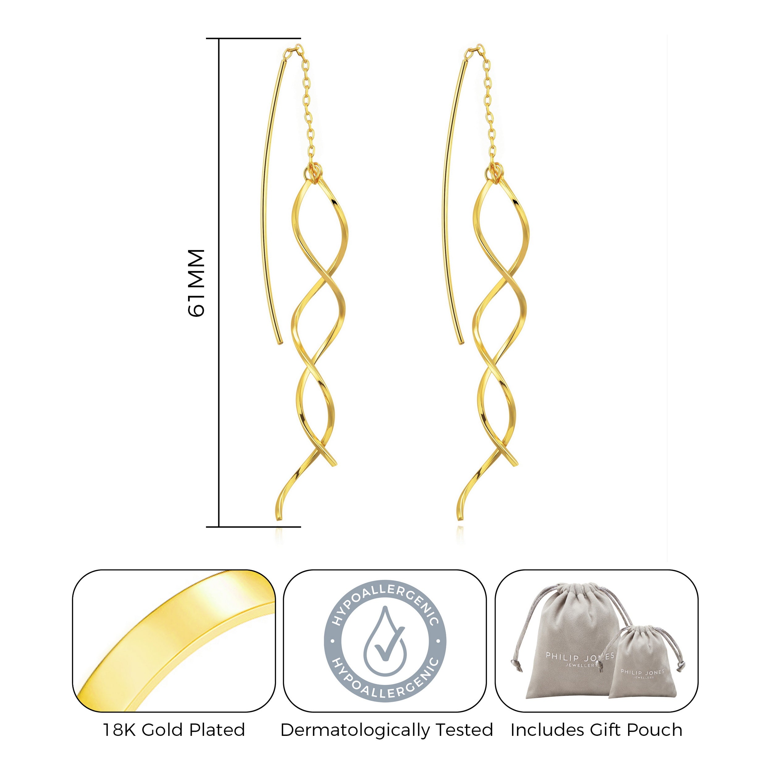 Gold Plated Spiral Thread Earrings