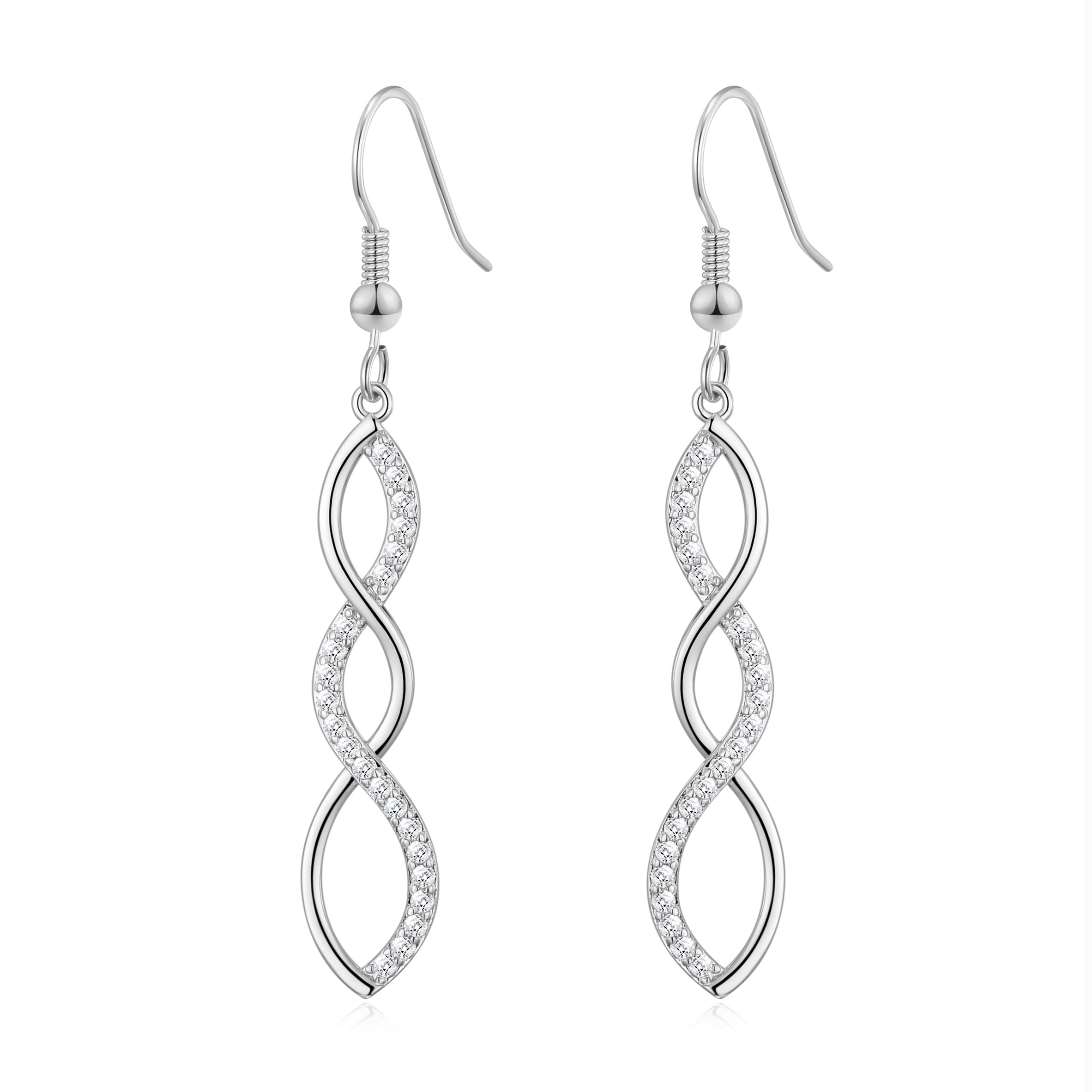 Silver Plated Twist Drop Earrings Created with Zircondia® Crystals by Philip Jones Jewellery