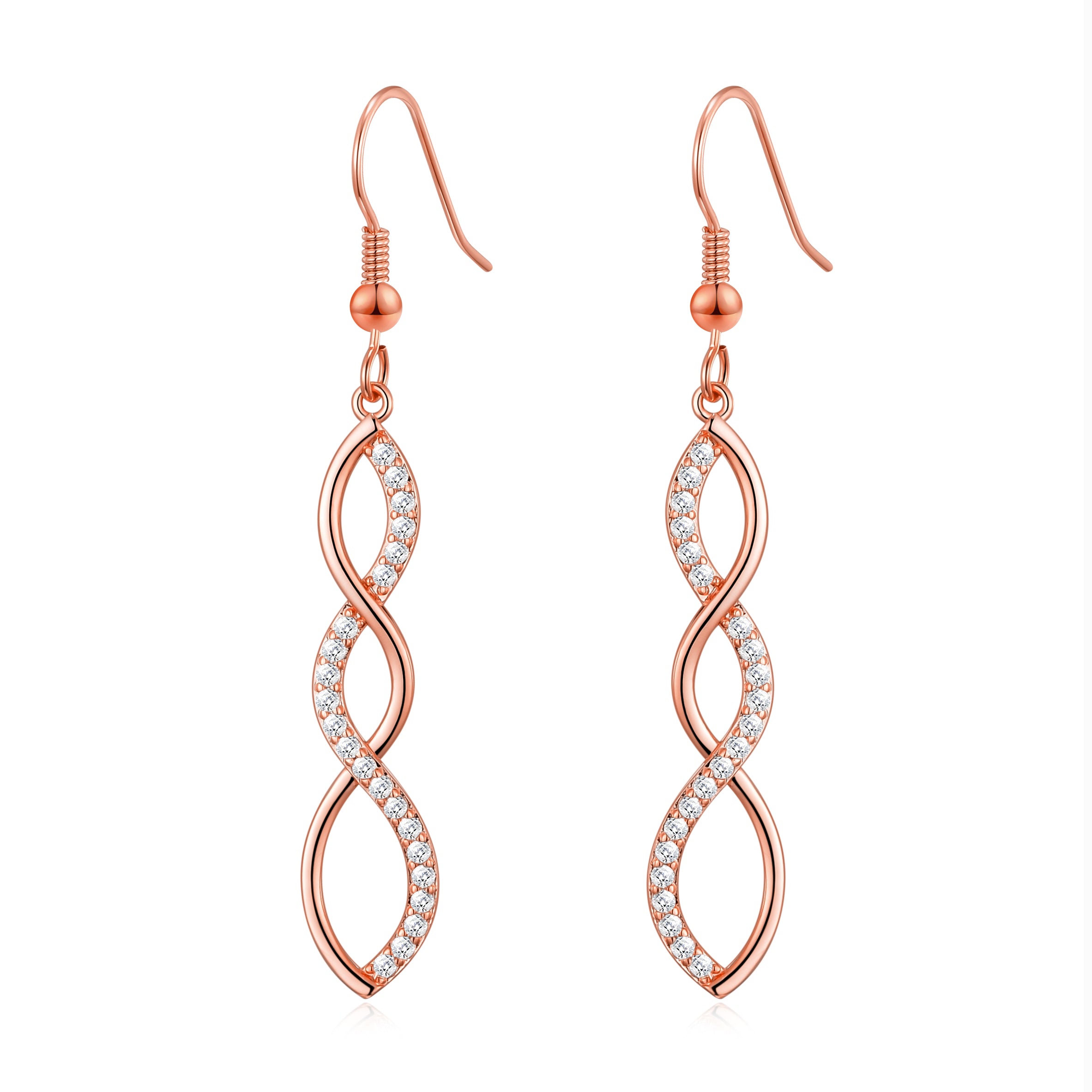Rose Gold Plated Twist Drop Earrings Created with Zircondia® Crystals by Philip Jones Jewellery