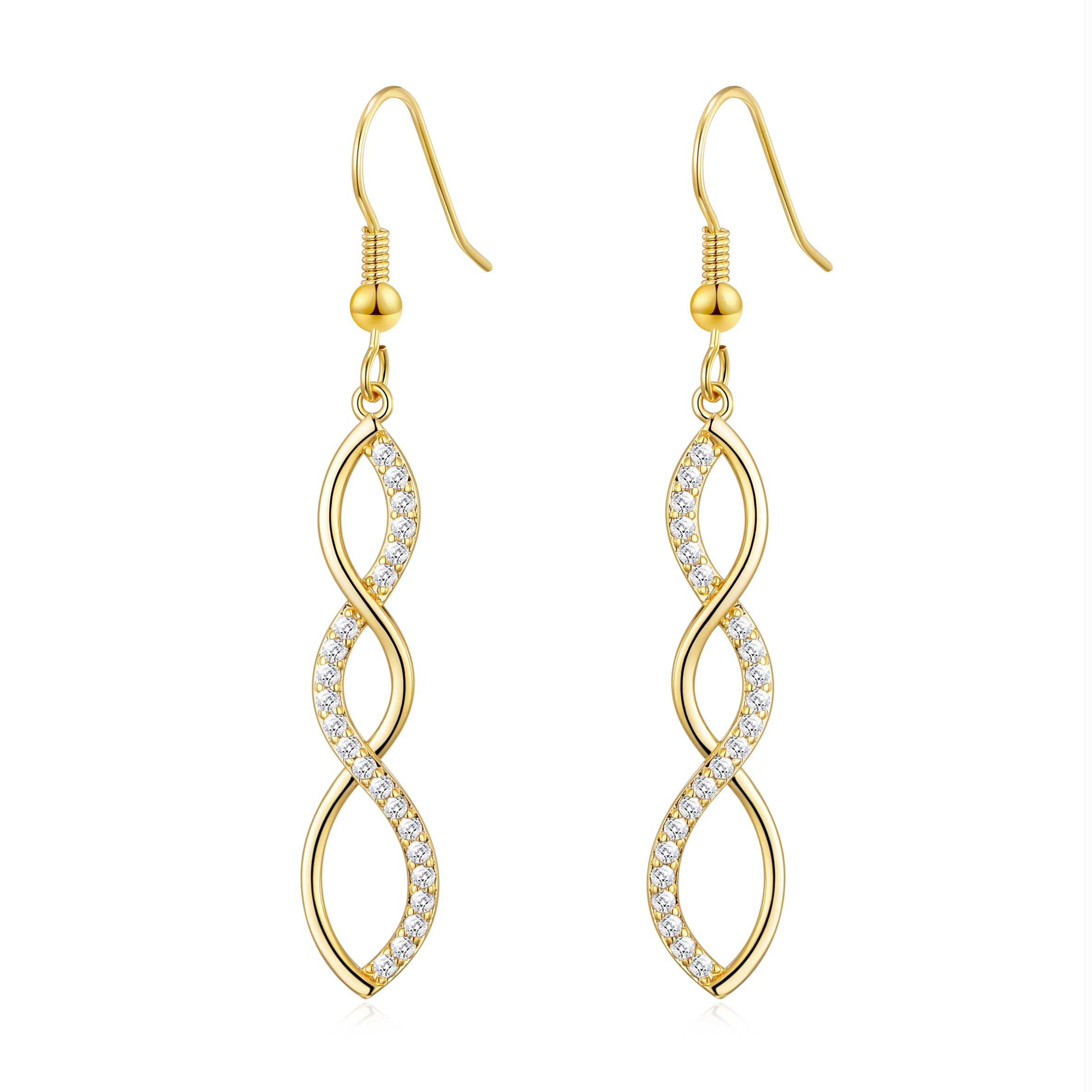 Gold Plated Twist Drop Earrings Created with Zircondia® Crystals by Philip Jones Jewellery