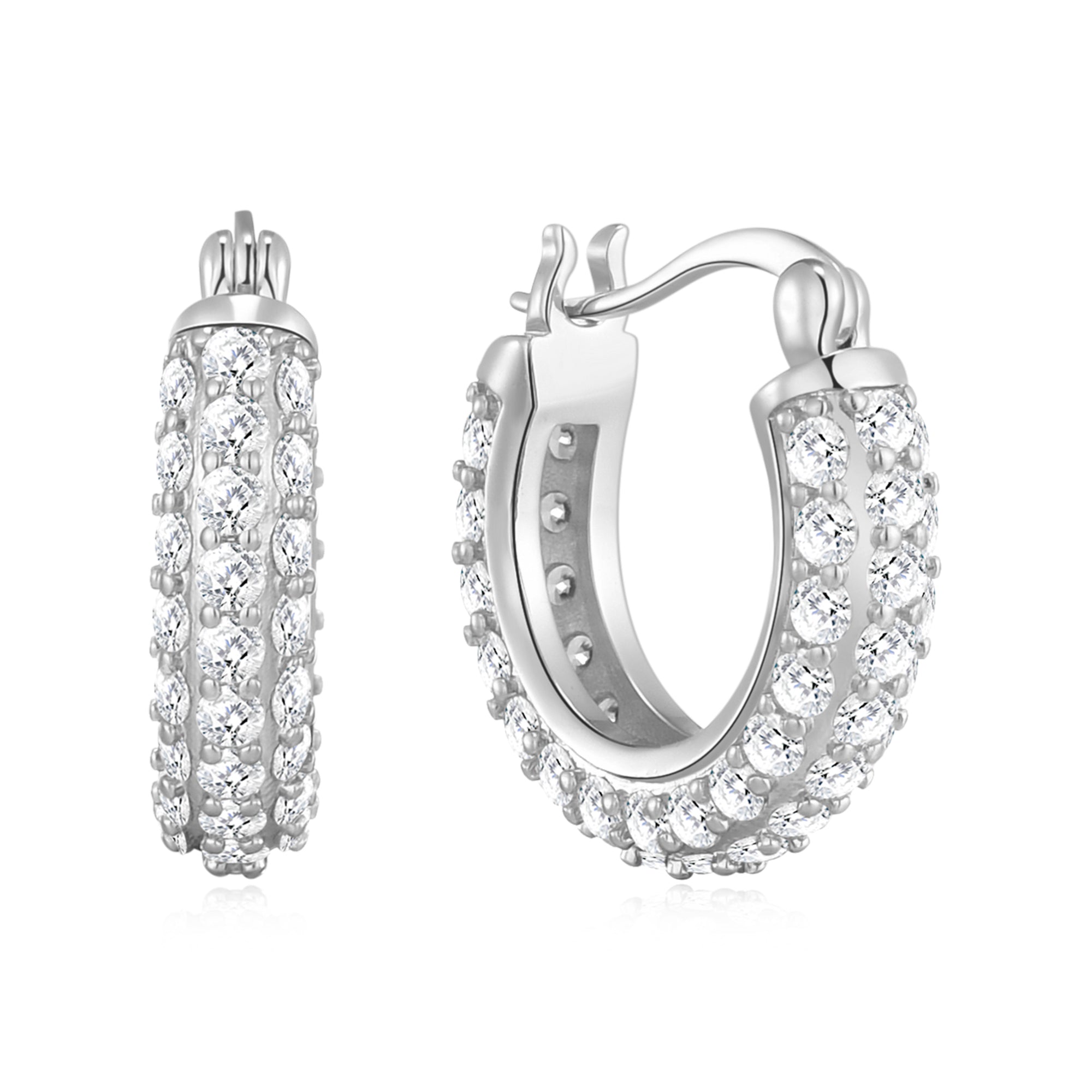 Silver Plated 20mm Pave Hoop Earrings Created with Zircondia® Crystals by Philip Jones Jewellery