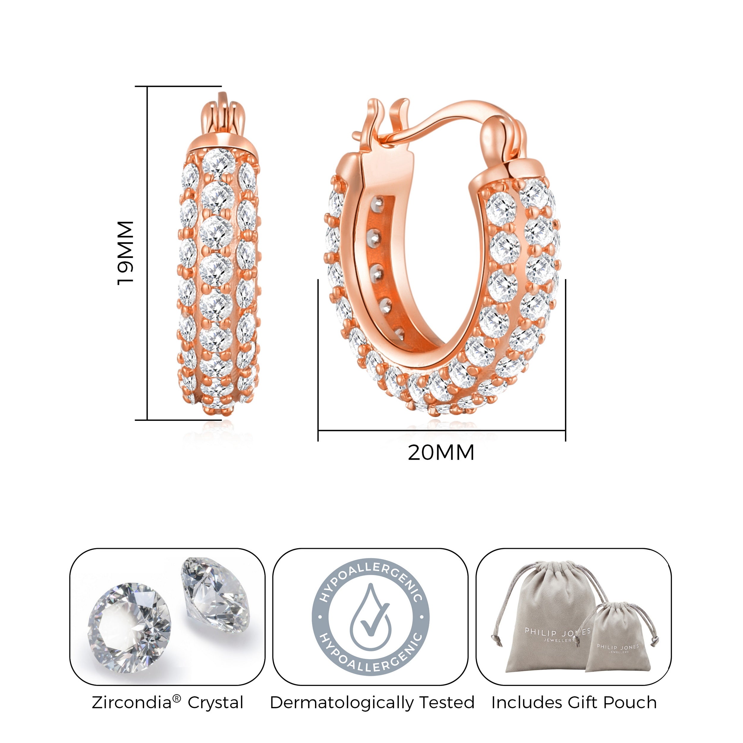 Rose Gold Plated 20mm Pave Hoop Earrings Created with Zircondia® Crystals