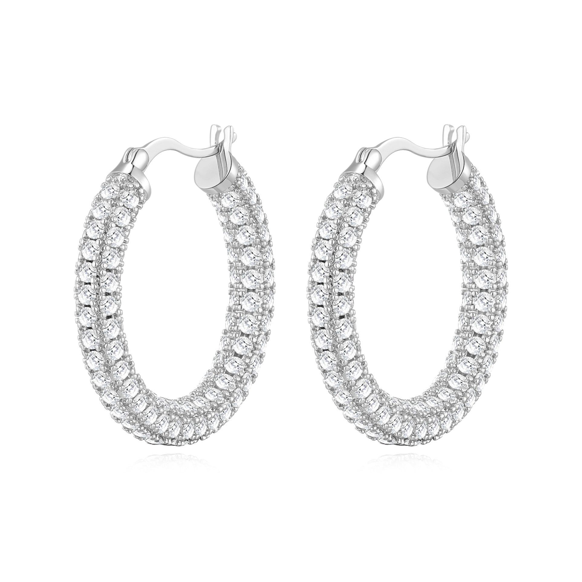 Silver Plated 30mm Pave Hoop Earrings Created with Zircondia® Crystals by Philip Jones Jewellery